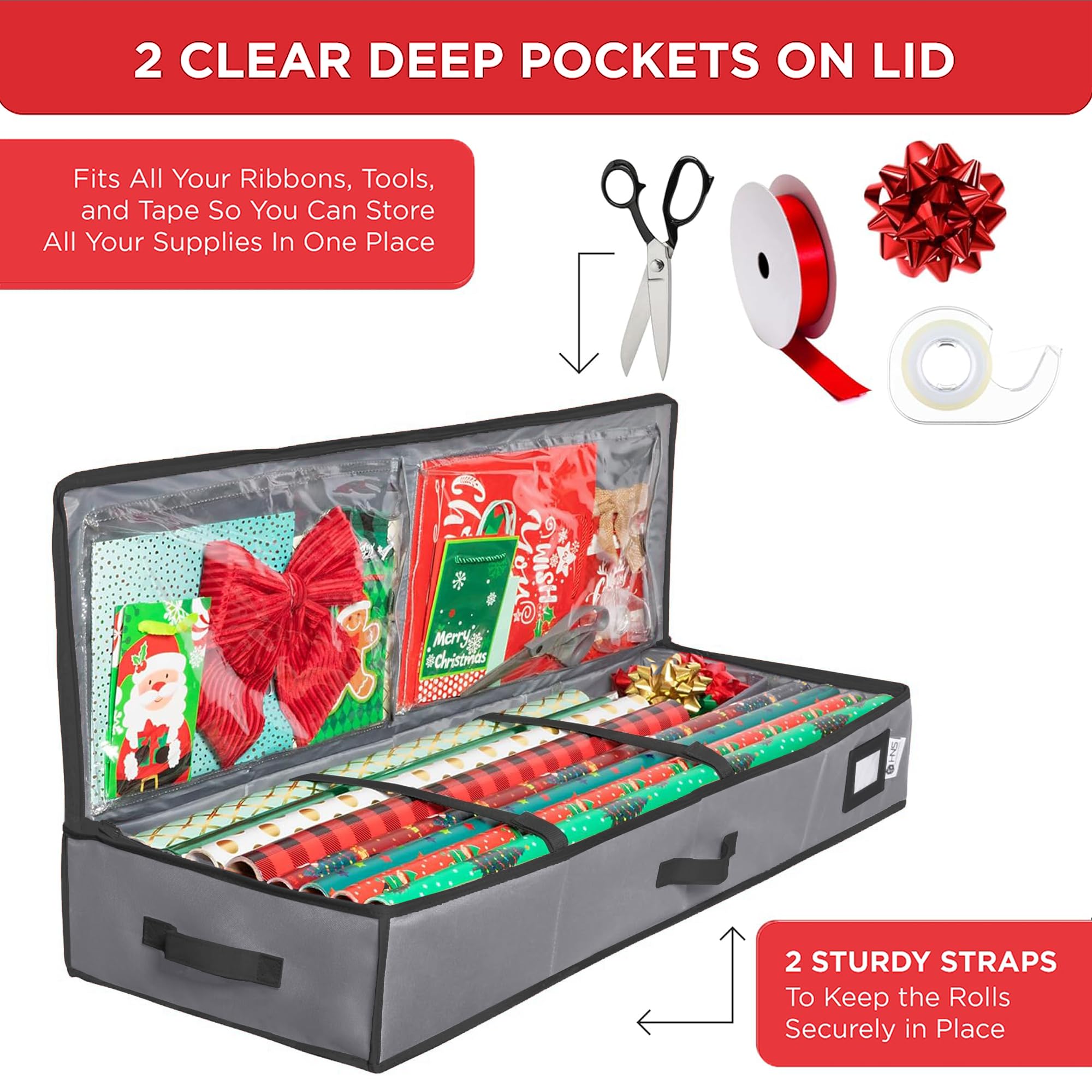 Wrapping Paper Storage Container – Fits up to 27 Rolls 1 3/8” Diam. - Underbed Gift Wrap Organizer Bags, Wrapping Paper Rolls, Ribbon, and Bows - Under Bed- Durable Material 600D - Up to 40” Rolls