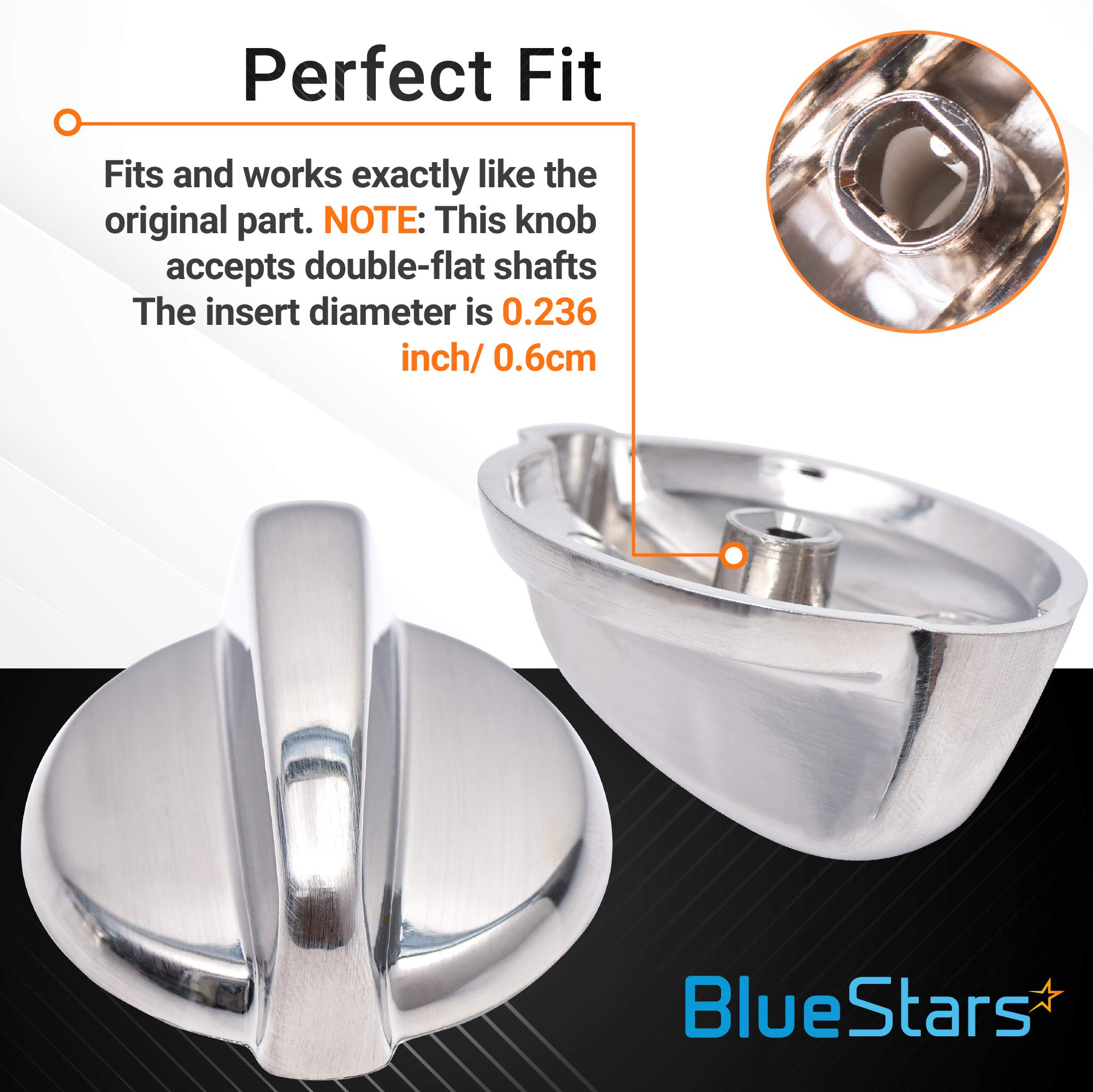 2024 Upgraded BlueStars Ultra Durable WB03T10284 Range Control Knob Stainless Steel Finish Replacement Part Exact Fit for GE Range/Stove/Oven - Replaces 1373043 AP4346312 PS2321076 - Pack of 5