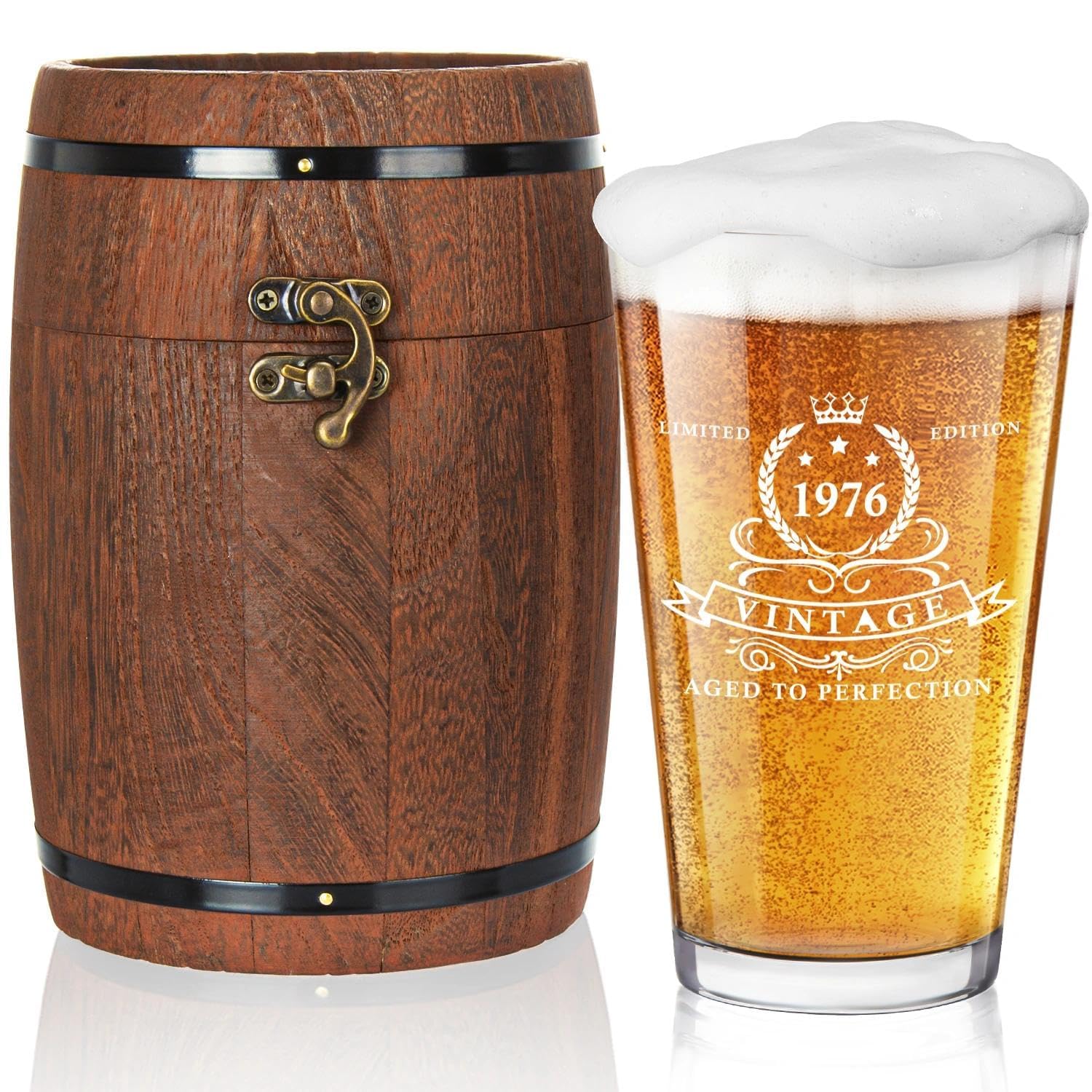 LIGHTEN LIFE 50th Birthday Gifts for Men 16oz,1976 Beer Glass in Barrel Box,50th Birthday Gift Ideas,1976 Pint Glass for 50 Years Old Dad,Husband