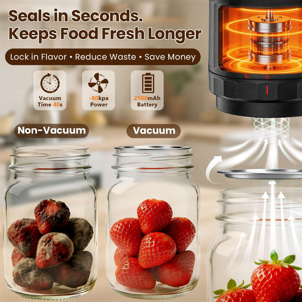 UNERVER Mason Jar Vacuum Sealer - Electric Vacuum Sealer for Jars with Mouth and Regular Mason Lids, Vacuum Sealing Machine Kit for Food, Jar Vacuum Sealer for Canning Jars