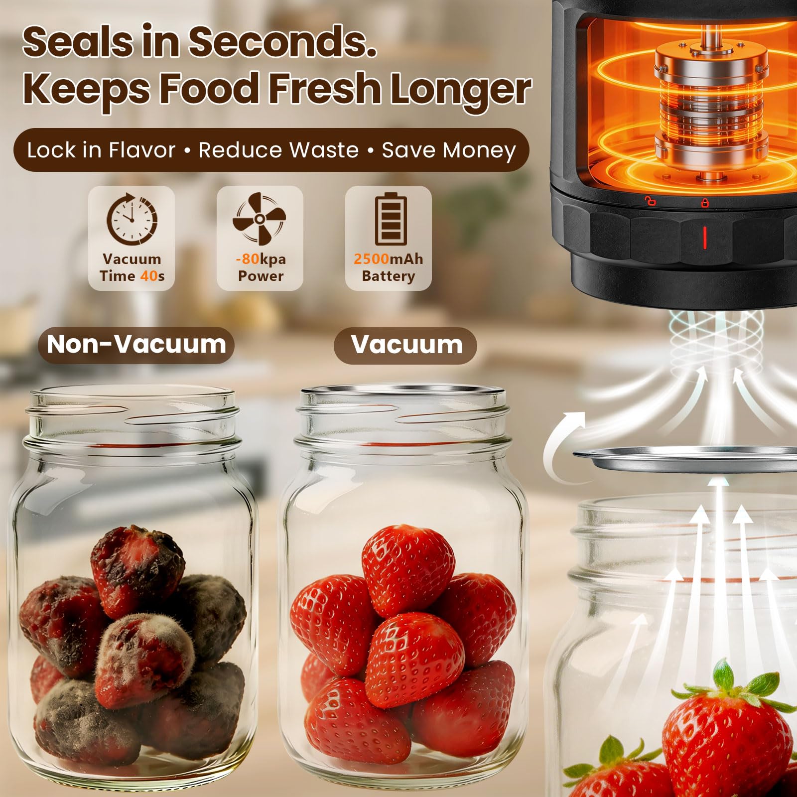 UNERVER Mason Jar Vacuum Sealer - Electric Vacuum Sealer for Jars with Mouth and Regular Mason Lids, Vacuum Sealing Machine Kit for Food, Jar Vacuum Sealer for Canning Jars