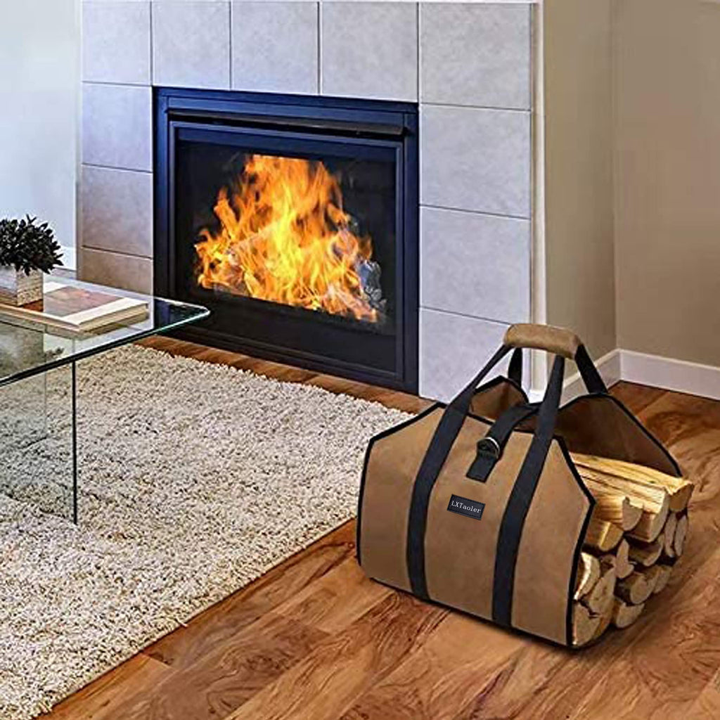 LXTaoler Firewood Log Carrier Bag, Durable Waxed Canvas Firewood Storage Totes with Handle for Fireplace or Camping- 39 x18 Inch