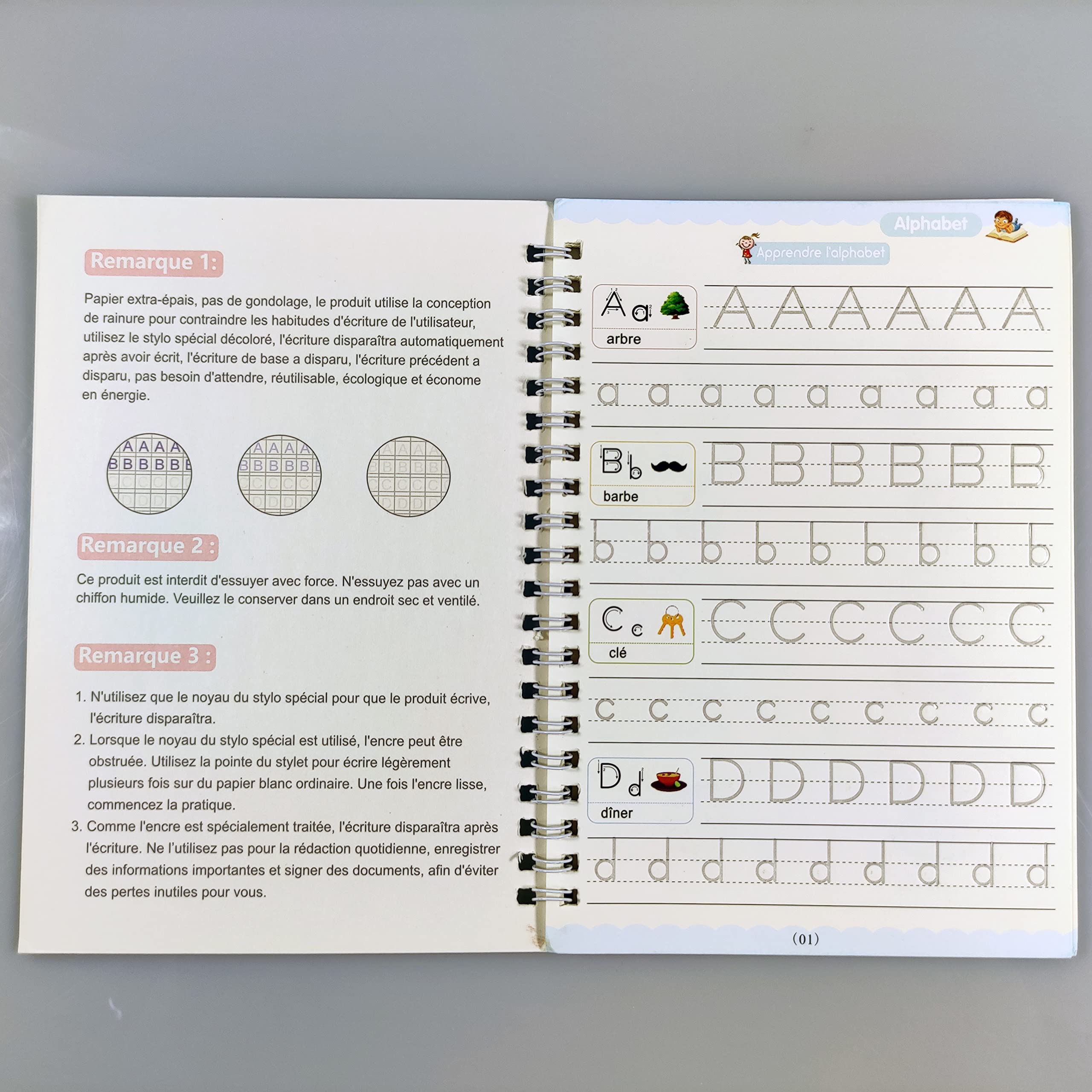 SMDSAZ French 3D Groove Magic Practice Copybook Children Book Learning Numbers French Letters Calligraphy Writing Exercise Books Gift (Color:French 4 Books)