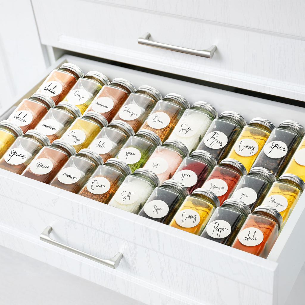 Simple Houseware Spice Jars 24 Pack-4oz Glass Square Bottles with Labels