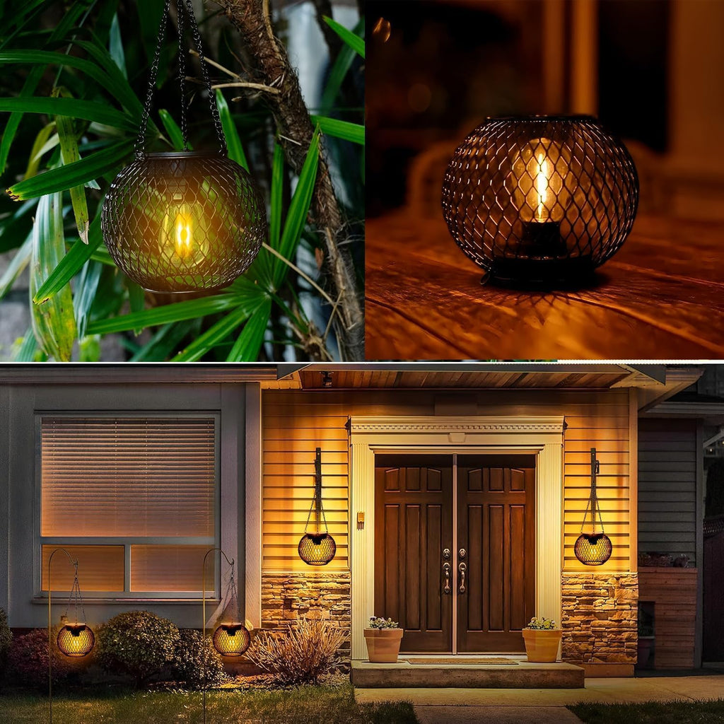 SyouHome Solar Lanterns Outdoor, 2 Pack Brighter Metal Solar Hanging Lanterns, IP65 Waterproof Solar Lights Outdoor, Gardening Gifts & Decor for Garden Yard Patio Pathway