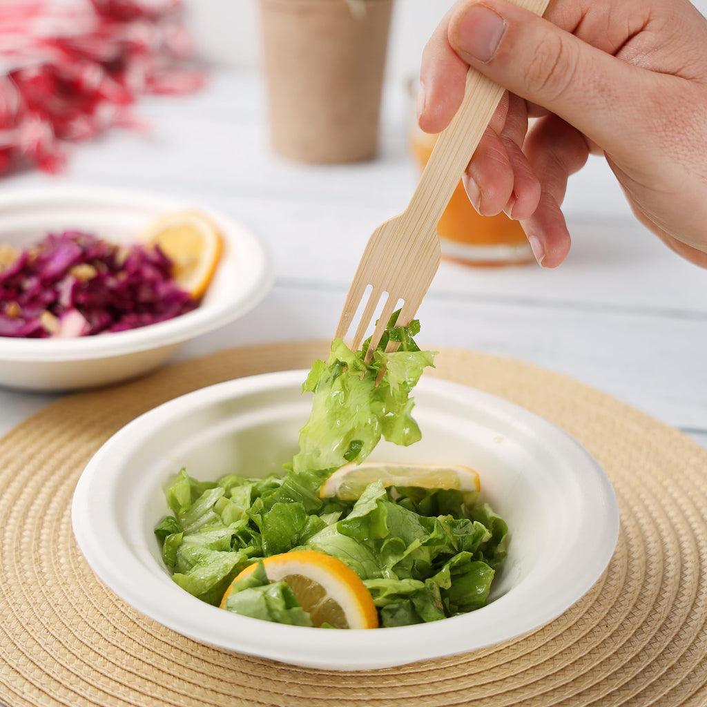 GUSTO [100 Count] Natural Bamboo Disposable Forks - Biodegradable and Eco-Friendly Utensils for Outdoors, Parties, and Events