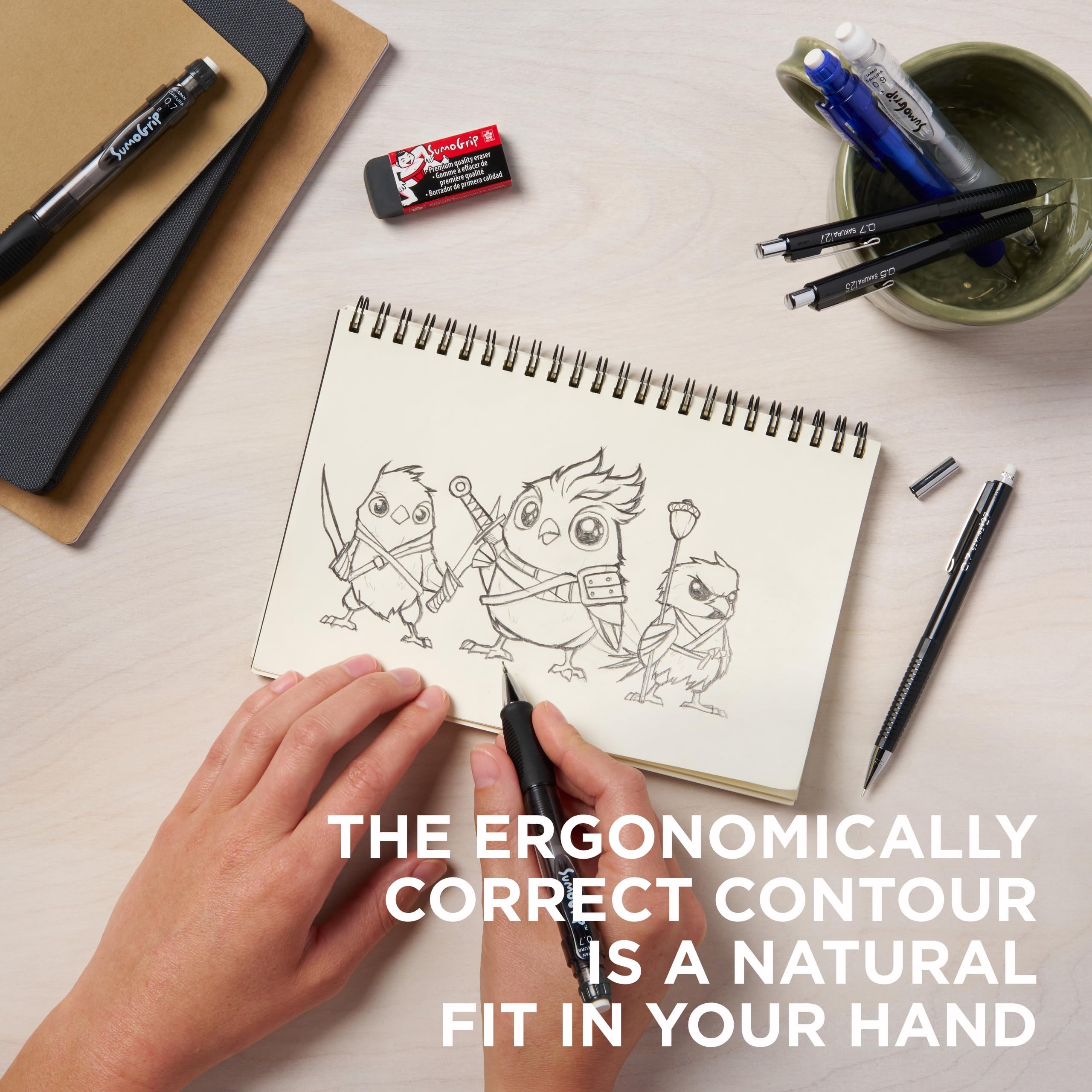 Sakura SumoGrip Pencil with Comfort Grip - 0.9 mm Ergonomic Mechanical Pencil - Clear - 3 Pack