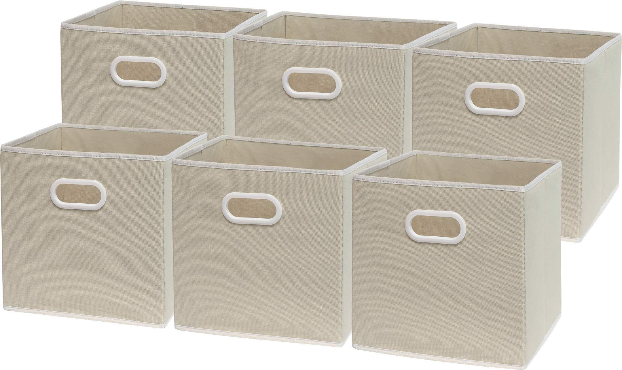 Simple Houseware 11 Inch Foldable Cube Storage Bin with Handle, 6 Pack, Beige