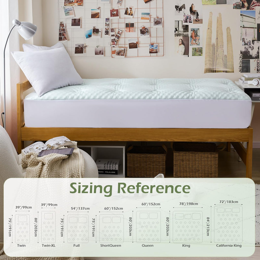Hansleep Memory Foam Mattress Pad Twin XL, Twin XL Mattress Topper for College Dorm, Fluffy Mattress Pad with Deep Pocket, Breathable Air Mattress Topper Cover, White, 39x80 Inches