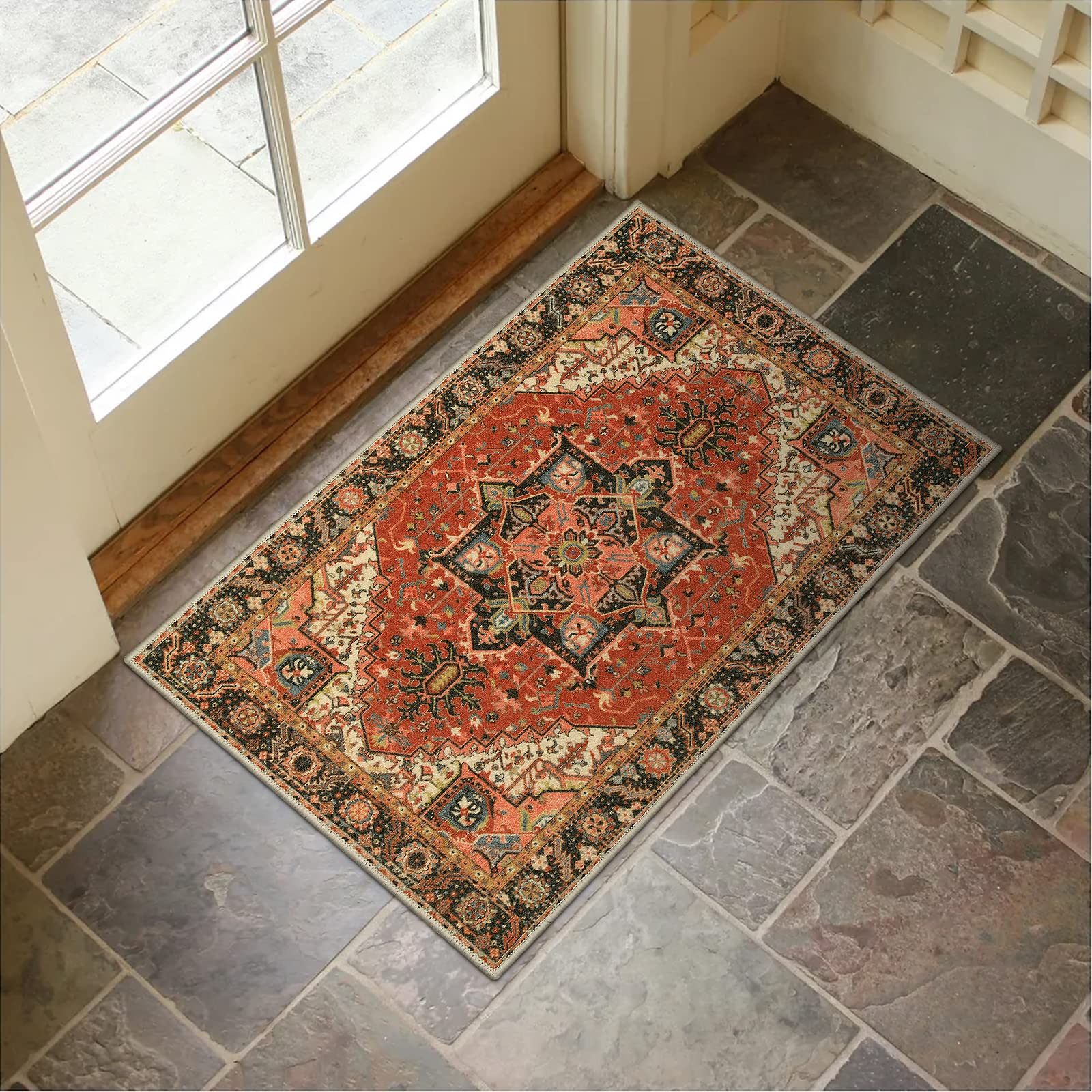 Collive Washable Indoor Door Mat, Non Slip Retro Floor Mat 20" x 32" Door Mats Indoor, Quick Absorbent Doormat Distressed Entrance Rug, Welcome Mats Entryway Rug for Kitchen Home Patio