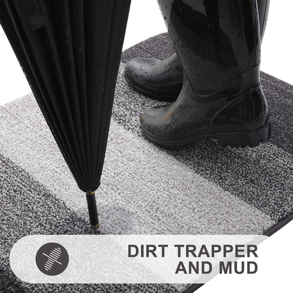 Grandaily Indoor Doormat, 20" x 32" Non-Slip Mud Trapper Absorbent Front Door Mats, Washable Striped Inside Entryway Mat, Low-Profile Welcome Mat Entrance Mat, Grey