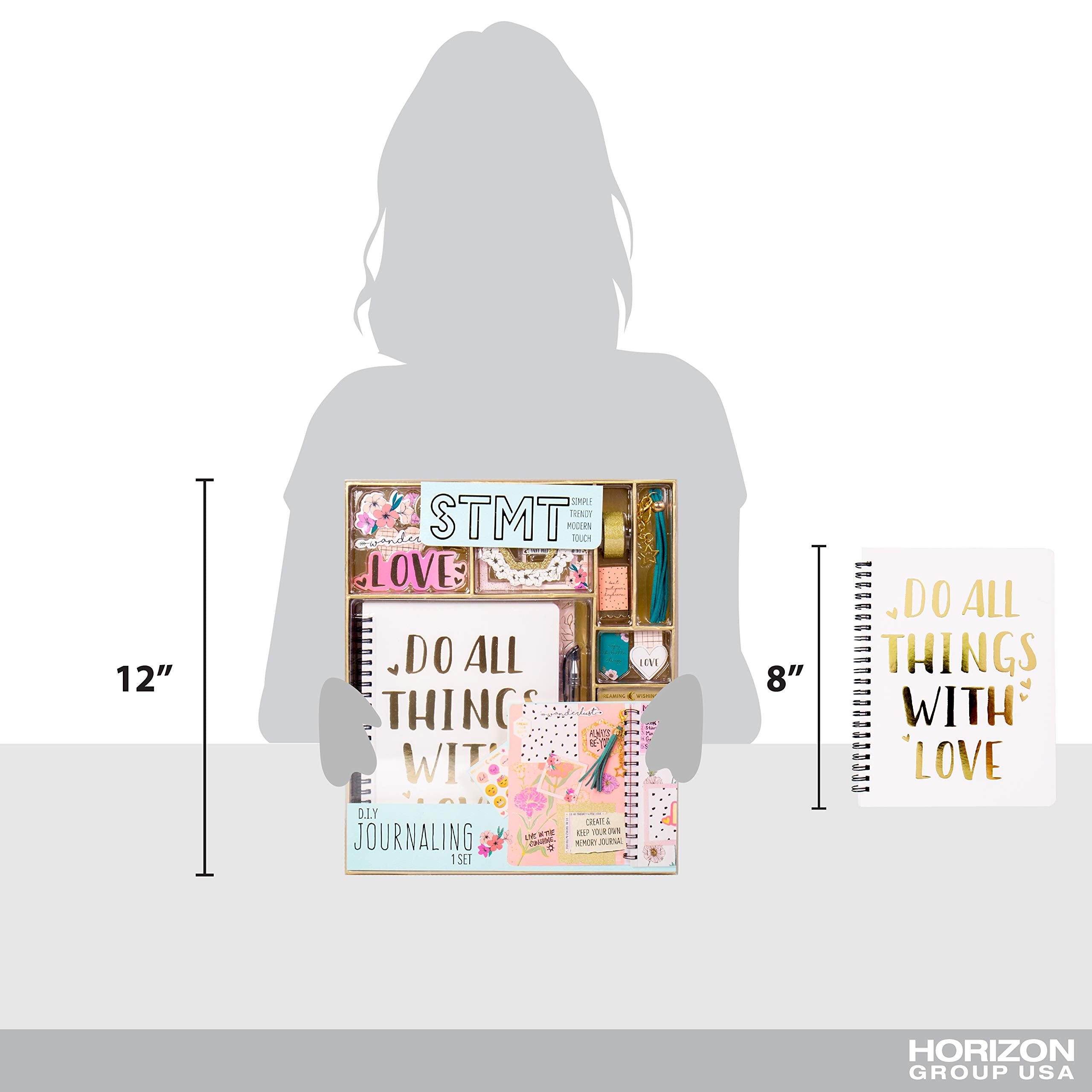 STMT 90824 DIY Journaling Set by Horizon Group USA, Personalize & Decorate Your Planner/Organizer/Diary with Stickers, Glitter Frames, Magnetic Bookmarks, Tassel Keychain & More. Pen Included