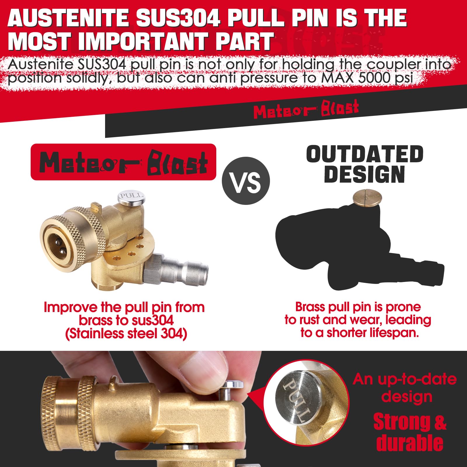 Meteor Blast Quick Connecting Pivoting Coupler Attachment 120 Degree with 5 Angles and Safety Lock for Pressure Washer Spray Nozzle, Cleaning Hard to Reach Area Max 5000 PSI 1/4 Inch Plug