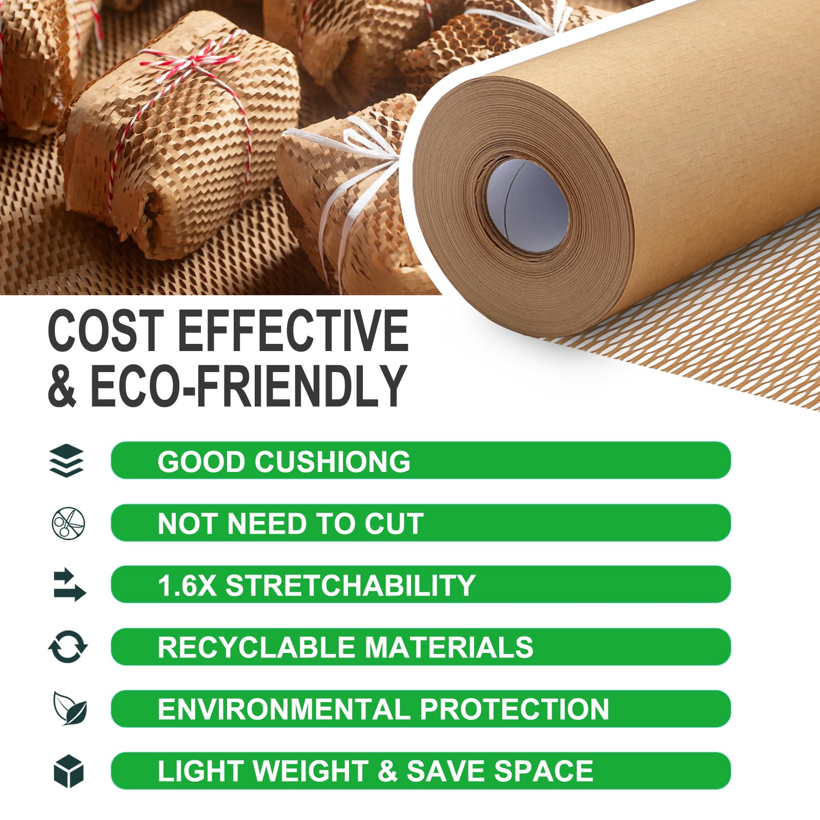 Honeycomb Packing Paper 15” x 200’ Moving Suppliers Bubble Cushioning Wrap Paper Roll for Moving/Shipping/Packing with 80 Fragile Sticker Protective Eco Friendly & Recyclable (15"x200')