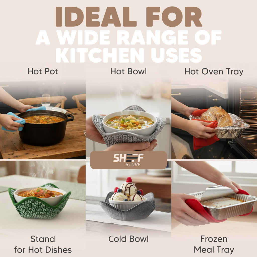 Microwave Bowl Cozy Huggers Set of 4 – Durable and Reliable – for Hot and Cold Bowls, Plates and Dishes Bowl Holder for Microwave – Bowl Cozies Ideal Household Gift by Sheff Store