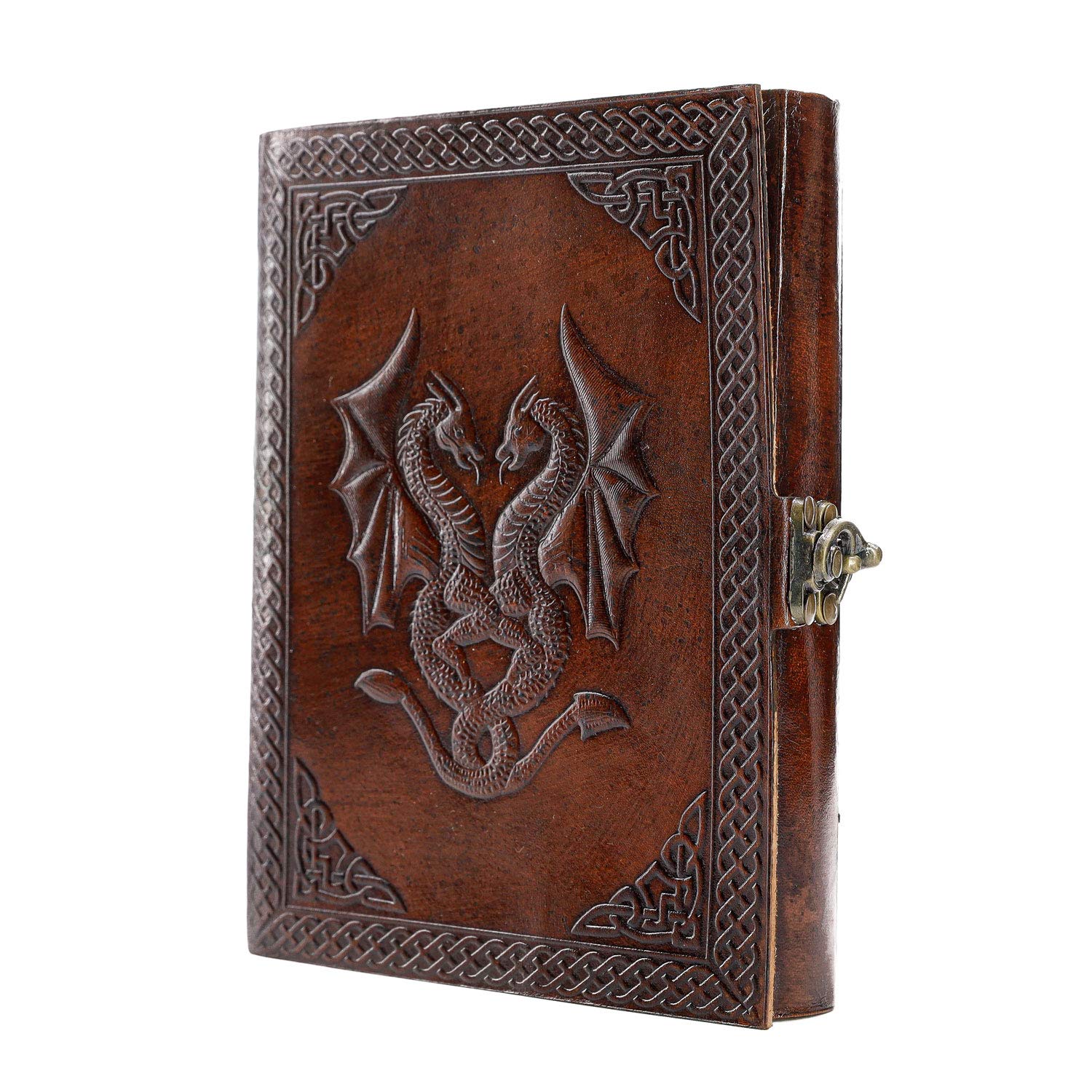 Handmade Leather Double Dragon Journal/Writing Diary/Bound Daily Notepad for Men & Women Unlined Paper Medium, Writing pad Gift for Artist, Sketch (8 x 6, Brown)