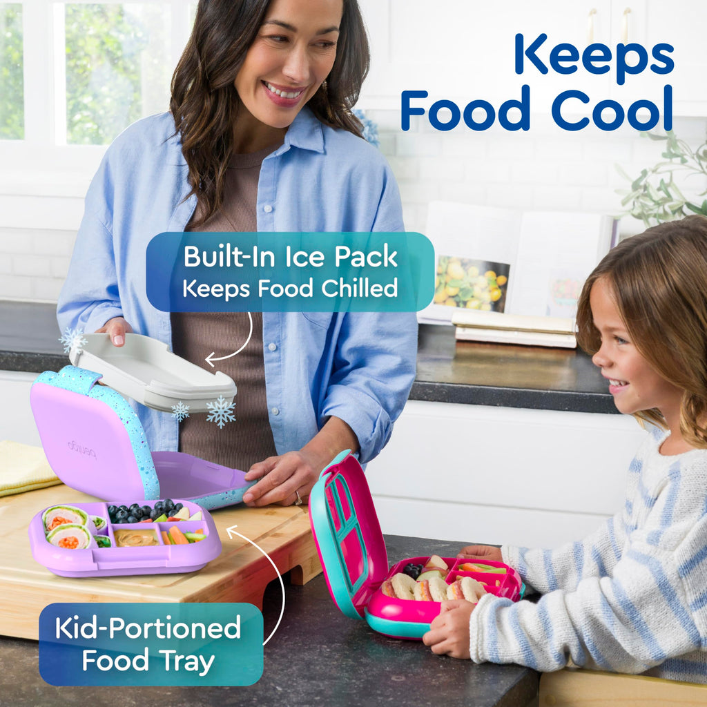 Bentgo® Kids Chill Lunch Box - Confetti Designed Leak-Proof Bento Box & Removable Ice Pack - 4 Compartments, Microwave & Dishwasher Safe, Patented, 2-Year Warranty (Confetti Edition - Vivid Orchid)