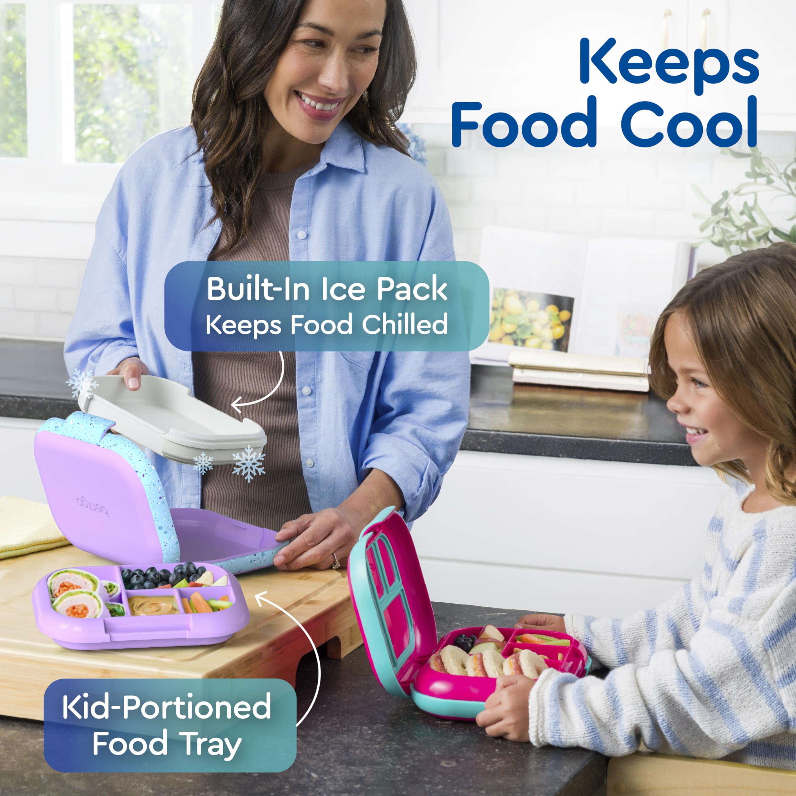 Bentgo® Kids Chill Lunch Box - Confetti Designed Leak-Proof Bento Box & Removable Ice Pack - 4 Compartments, Microwave & Dishwasher Safe, Patented, 2-Year Warranty (Confetti Edition - Vivid Orchid)