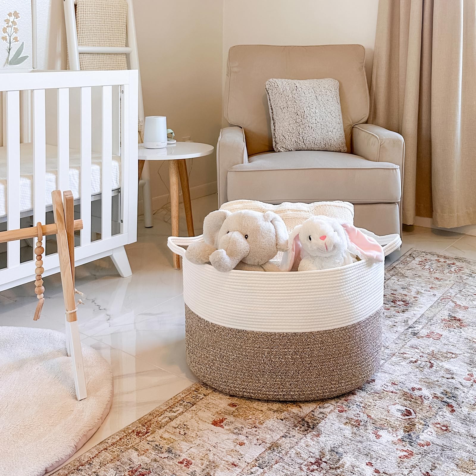 INDRESSME XXXLarge Cotton Rope Basket 21.7" x 21.7" x 13.8" Woven Baby Laundry Basket for Blankets Toys Storage Basket with Handle Comforter Cushions Storage Bins Thread Laundry Hamper