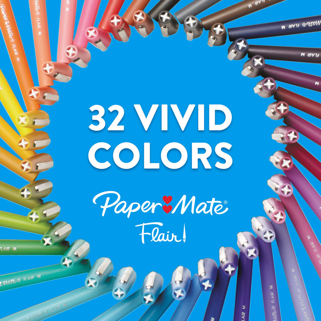 Paper Mate Flair Felt Tip Pens, Medium Point (0.7 mm), Assorted Colours, 24 Count