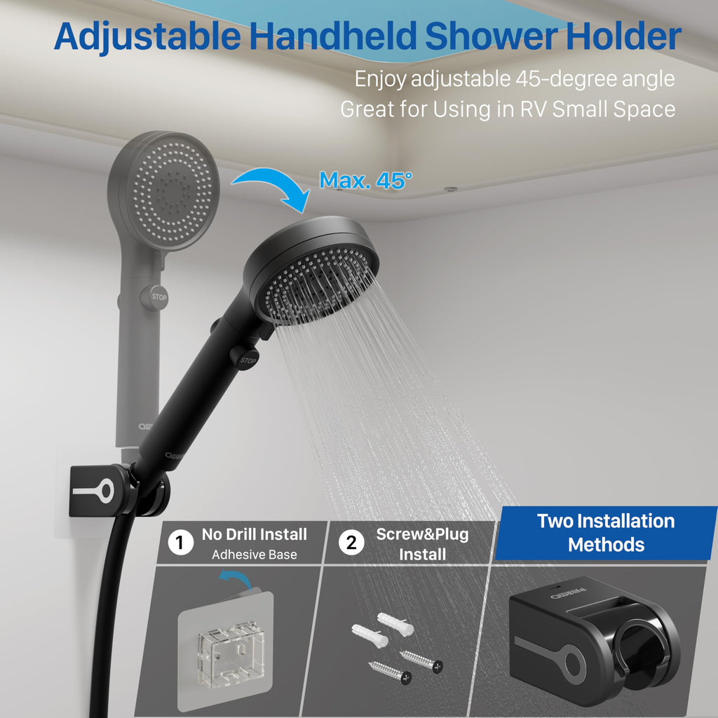 RV Shower Head with Hose, High Pressure Shower Head with Handheld On Off Switch, Travel Trailer, Motorhome and Boat and Camper Must Have RV Accessories Replacement Part, Matte Black