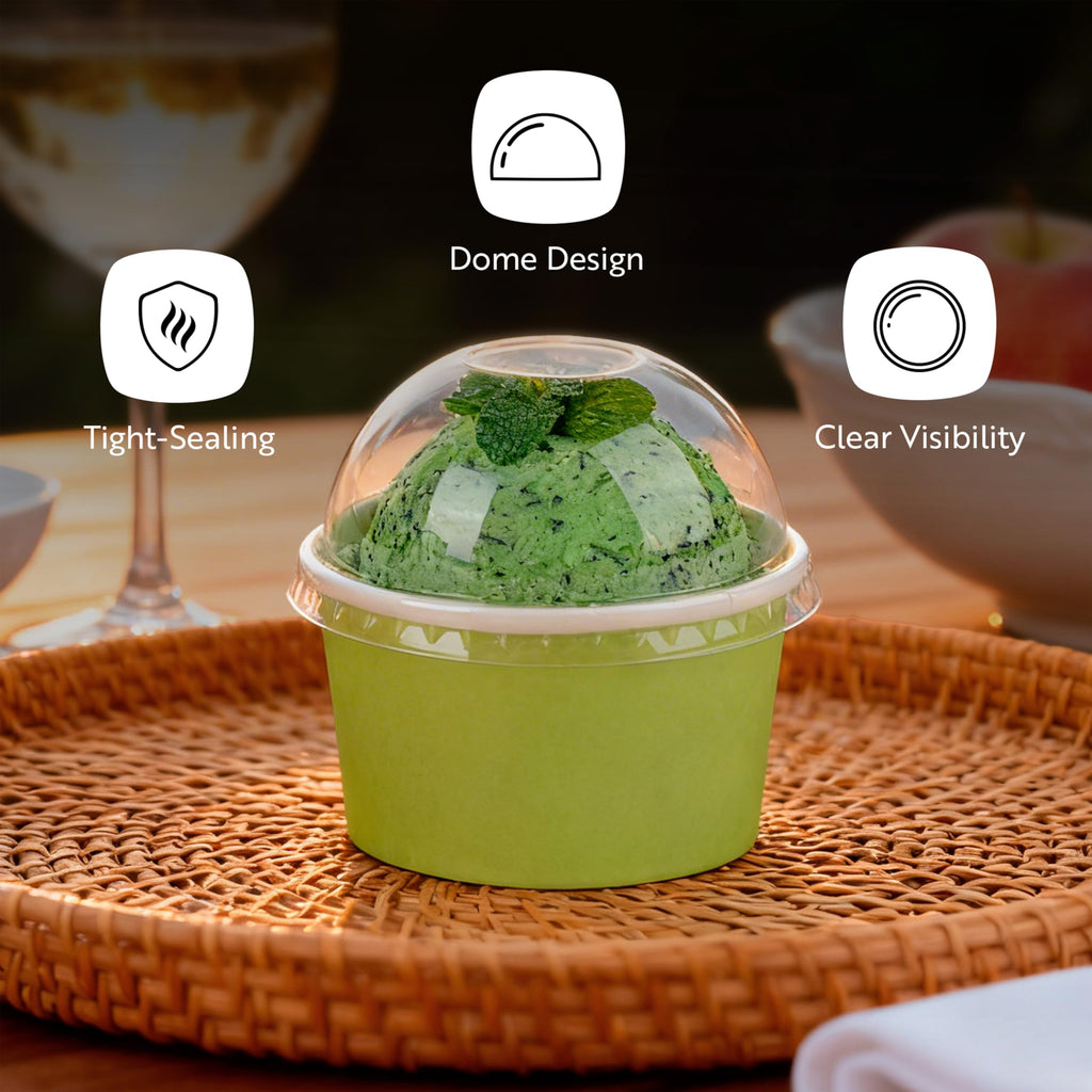 Restaurantware-LIDS ONLY: Dome-Shaped Lids, 50 Transparent Plastic Lids for 5 Ounce Coppetta to Go Cups - Cups Sold Separately, Disposable, Clear Plastic Dessert Cups Lids, for Dessert Takeaways