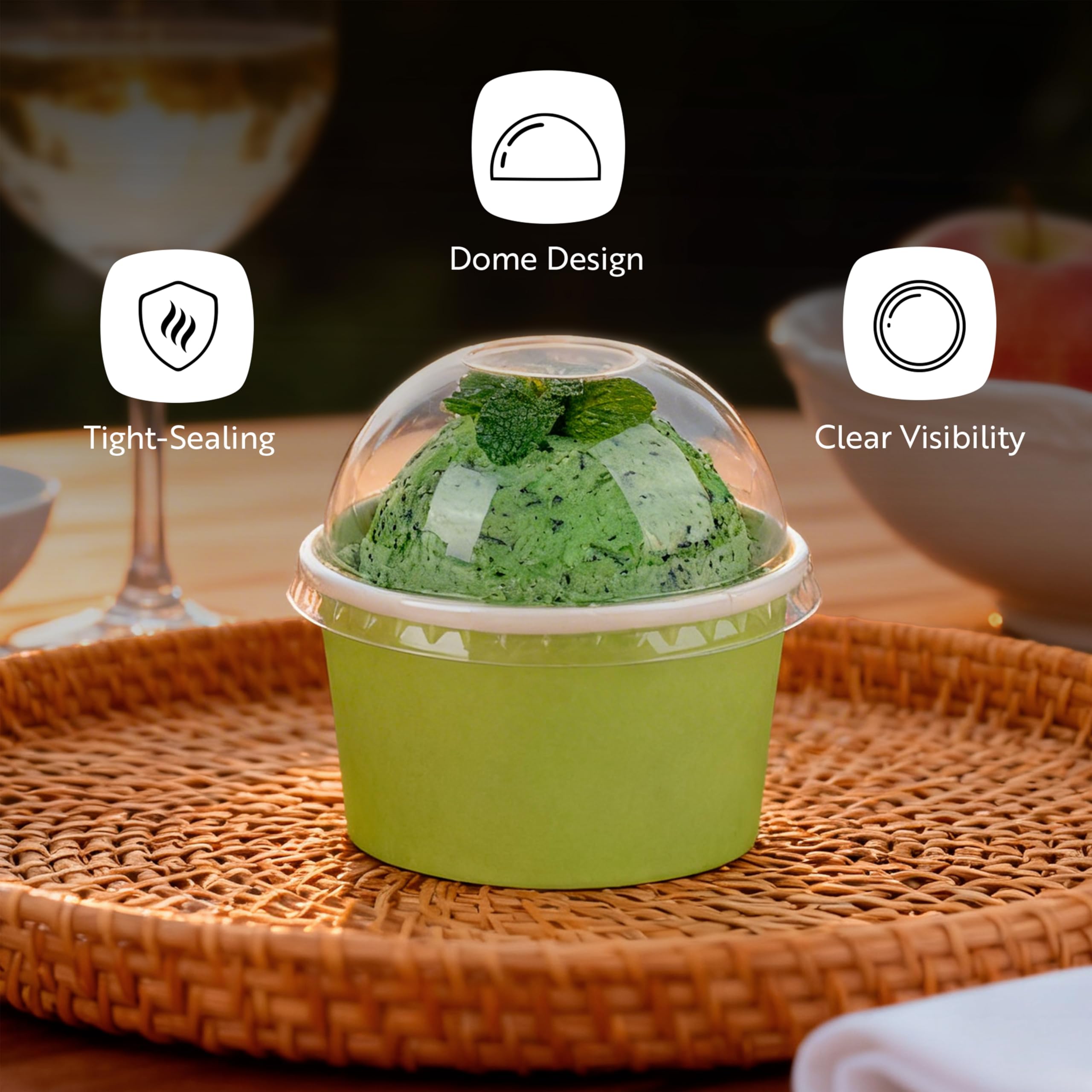 Restaurantware-LIDS ONLY: Dome-Shaped Lids, 50 Transparent Plastic Lids for 5 Ounce Coppetta to Go Cups - Cups Sold Separately, Disposable, Clear Plastic Dessert Cups Lids, for Dessert Takeaways