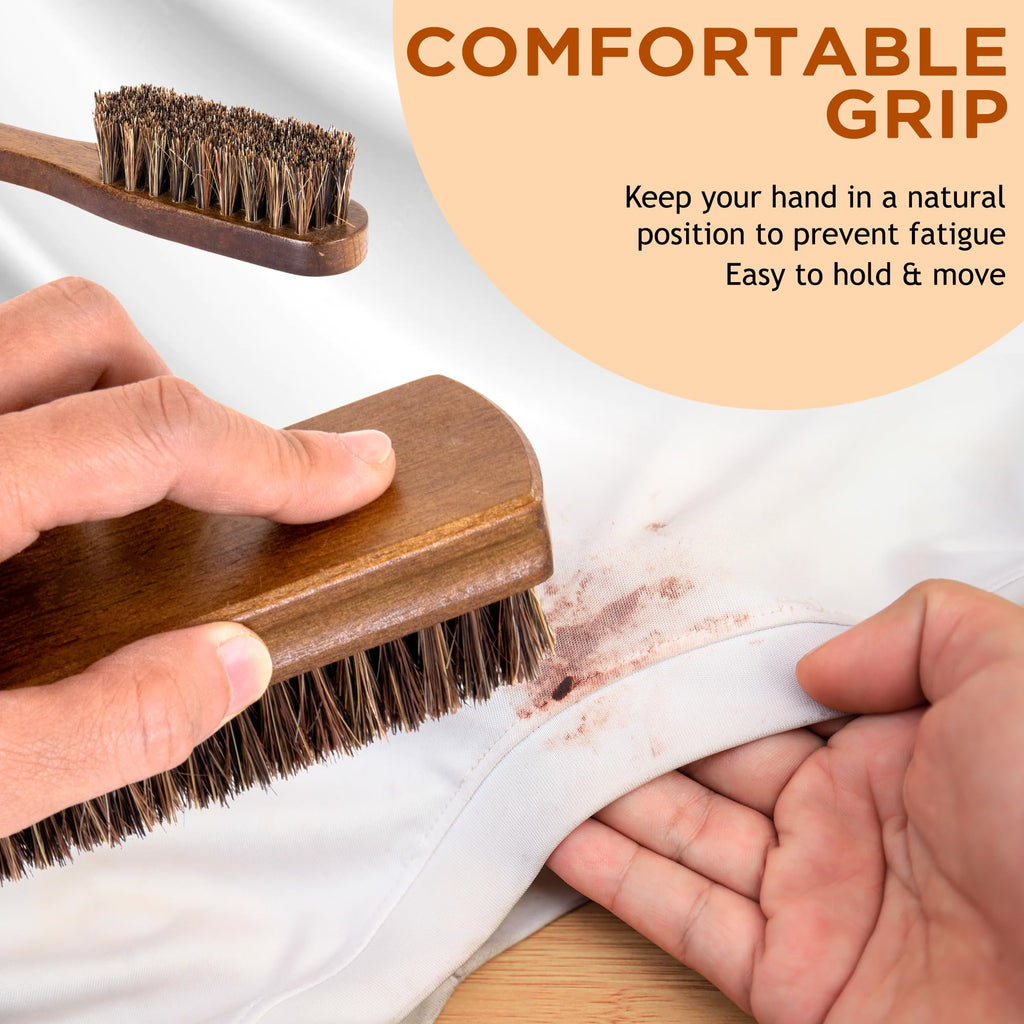 Horsehair Laundry Stain Brushes Set 2pcs by TAKAVU, Natural Soft Bristle for Scrubbing Out Tough Stains on Delicate Fabrics Knits Cotton Leather Washable Fabrics