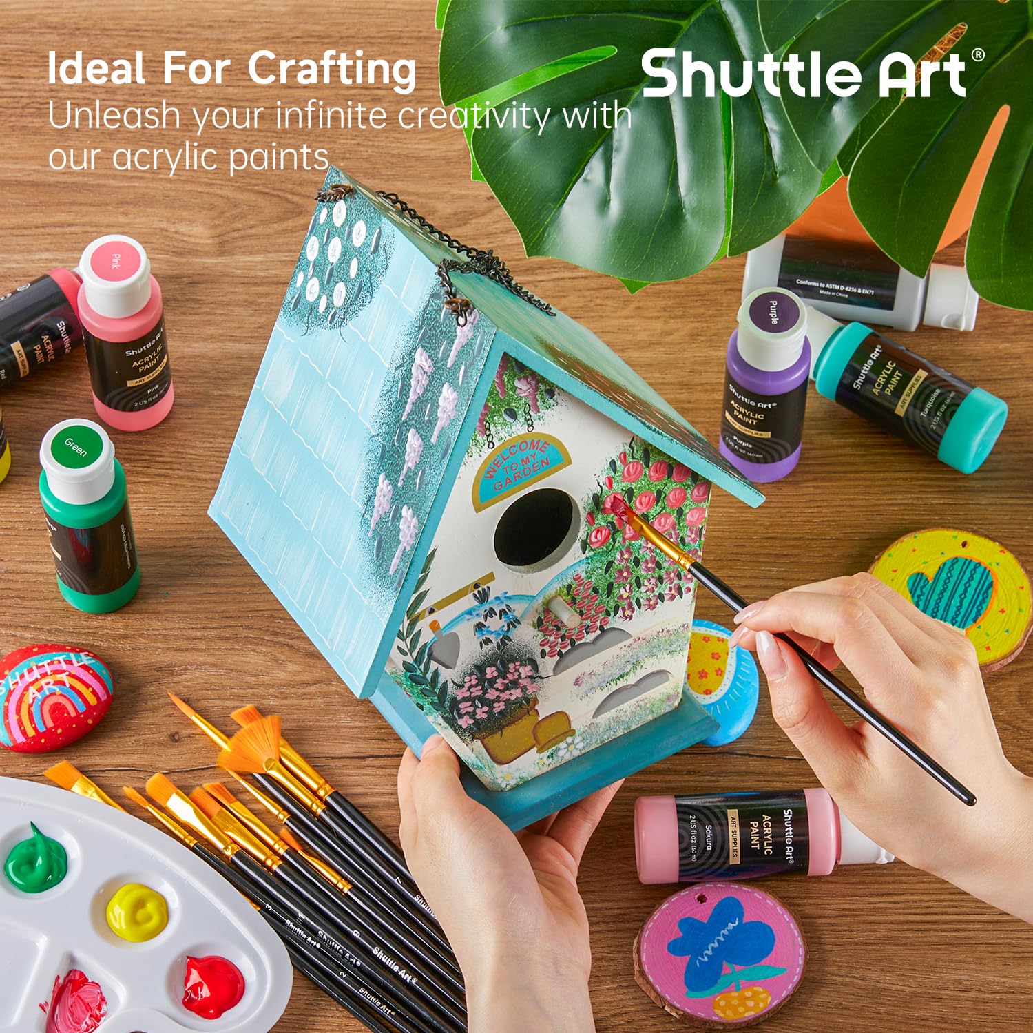 Shuttle Art Acrylic Paint Set, 36 Colors Acrylic Paint (2oz/Bottle) with Brushes & Palette, Rich Pigments Non-toxic Paint for Artists & Adults, Art Supplies for Canvas Rock Ceramic Wood Painting