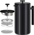 KICHLY - 50 OZ French Press, Stainless Steel Double Walled Insulated Coffee Press with Refined Filters, Espresso and Tea Maker - Black
