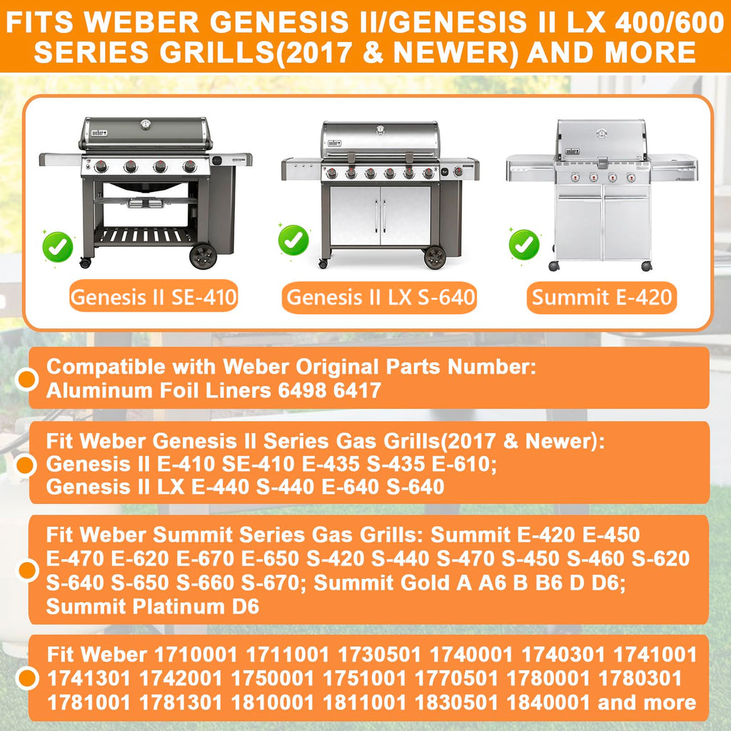 GS4 Genesis 2 Foil Drip Pans for Weber GS4 Genesis II/II LX 400/600(2016+), Summit 400/600 SER, Searwood 600,6489 Aluminum BBQ Grease Catch Trays Liner Replacement for Weber 28''/36" Gas Griddle,20PCS
