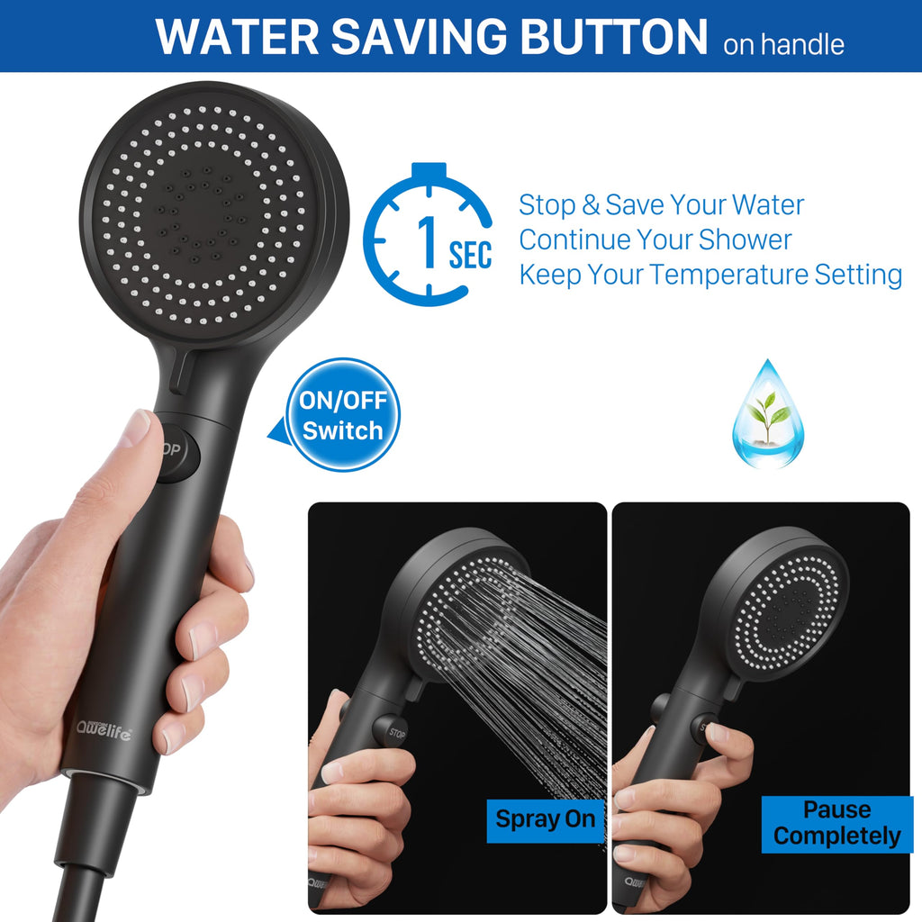 RV Shower Head with Hose, High Pressure Shower Head with Handheld On Off Switch, Travel Trailer, Motorhome and Boat and Camper Must Have RV Accessories Replacement Part, Matte Black
