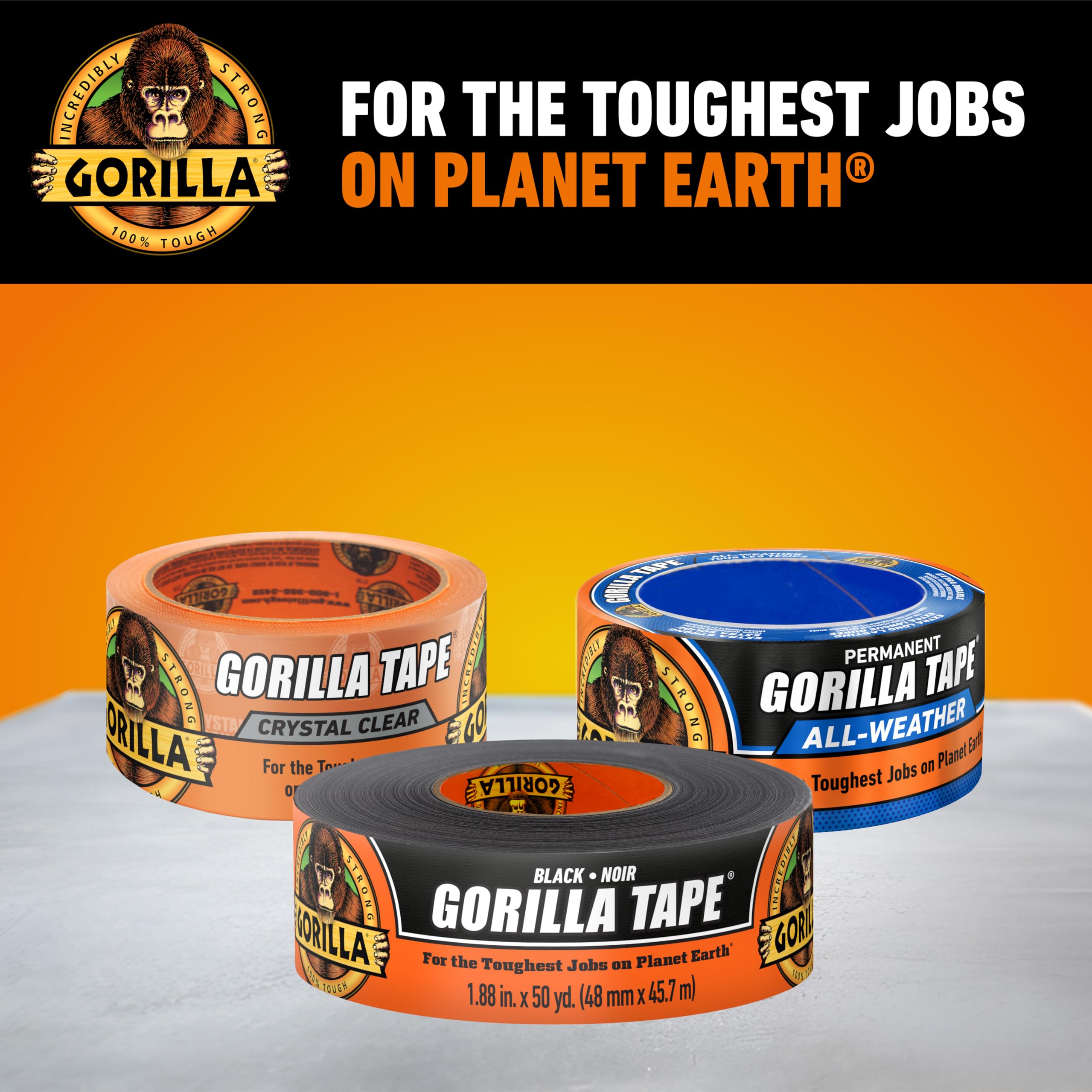 Gorilla Tape, Duct Tape, Utility Tape, Triple Layer Strength, Indoor & Outdoor, Weather Resistant Shell, 1.88 in x 50 yd, Black, (Pack of 1)