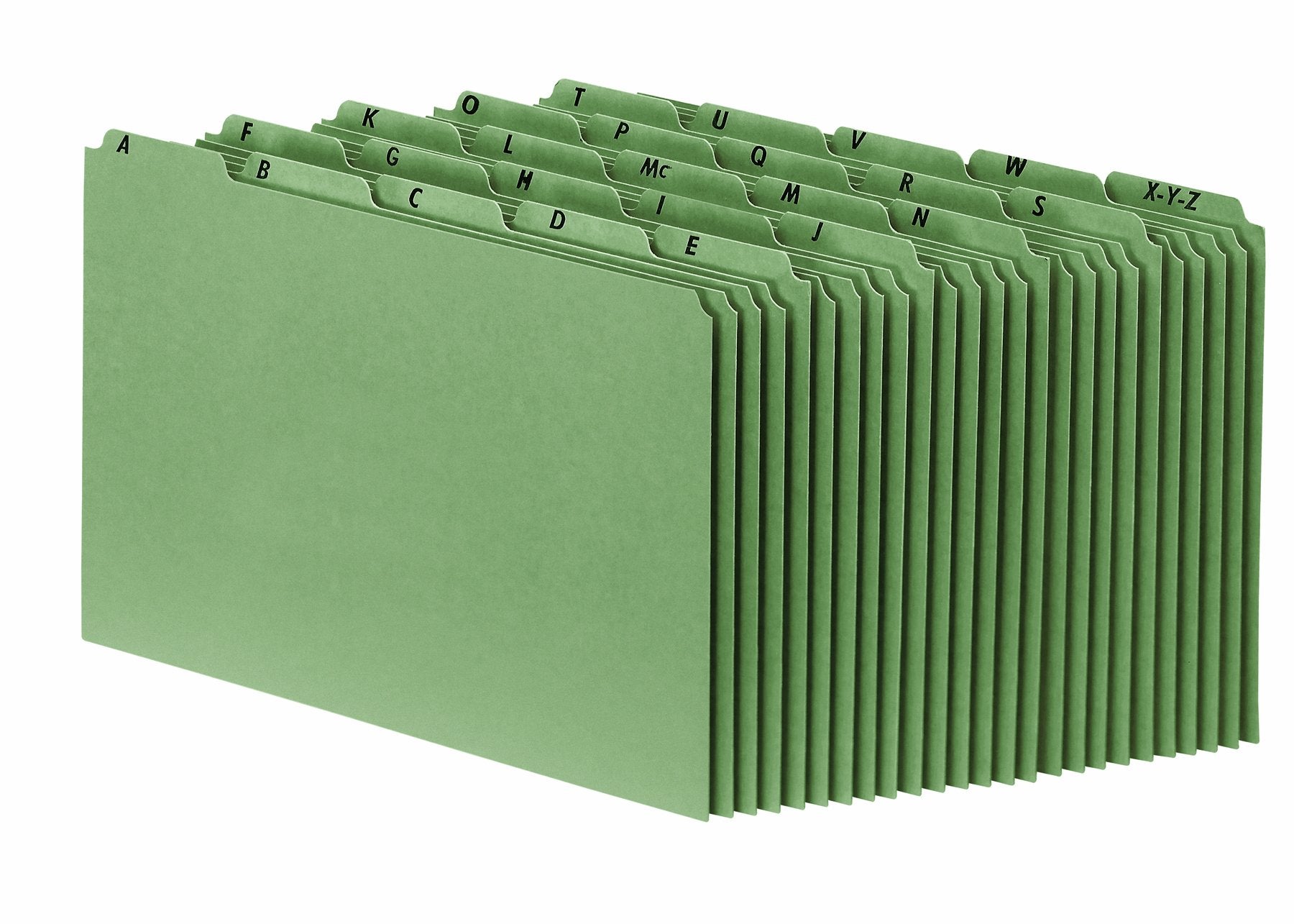 Pendaflex File Organizers, Sturdy Alphabetic File Guides, Legal Size, A-Z Preprinted Headings, Plain Tabs, 25-Point Green Pressboard, 65% Recycled Fiber, 25 Guides/Box