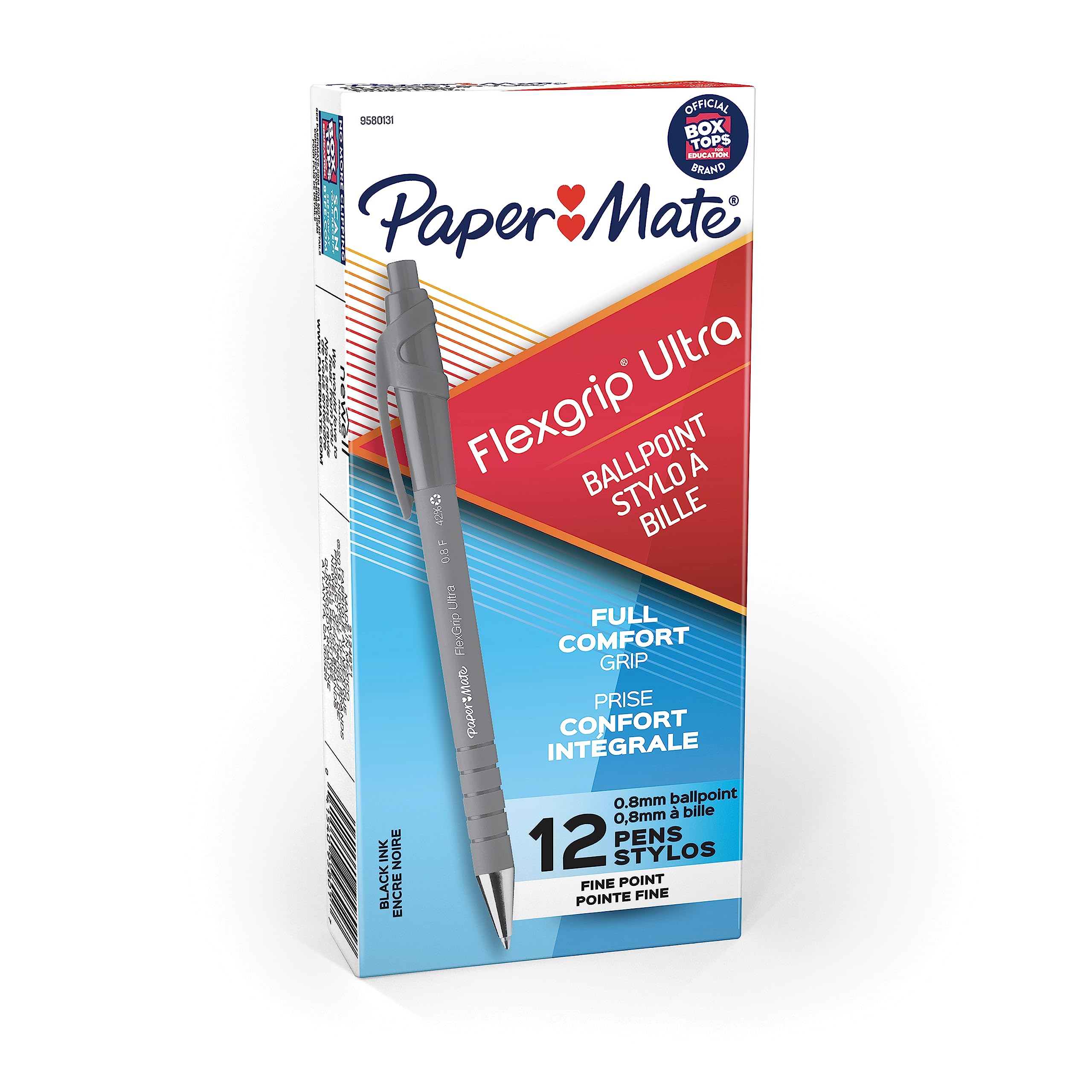 Paper Mate FlexGrip Ultra Retractable Ballpoint Pens, Fine Point (0.8 mm), Black, 12 Count