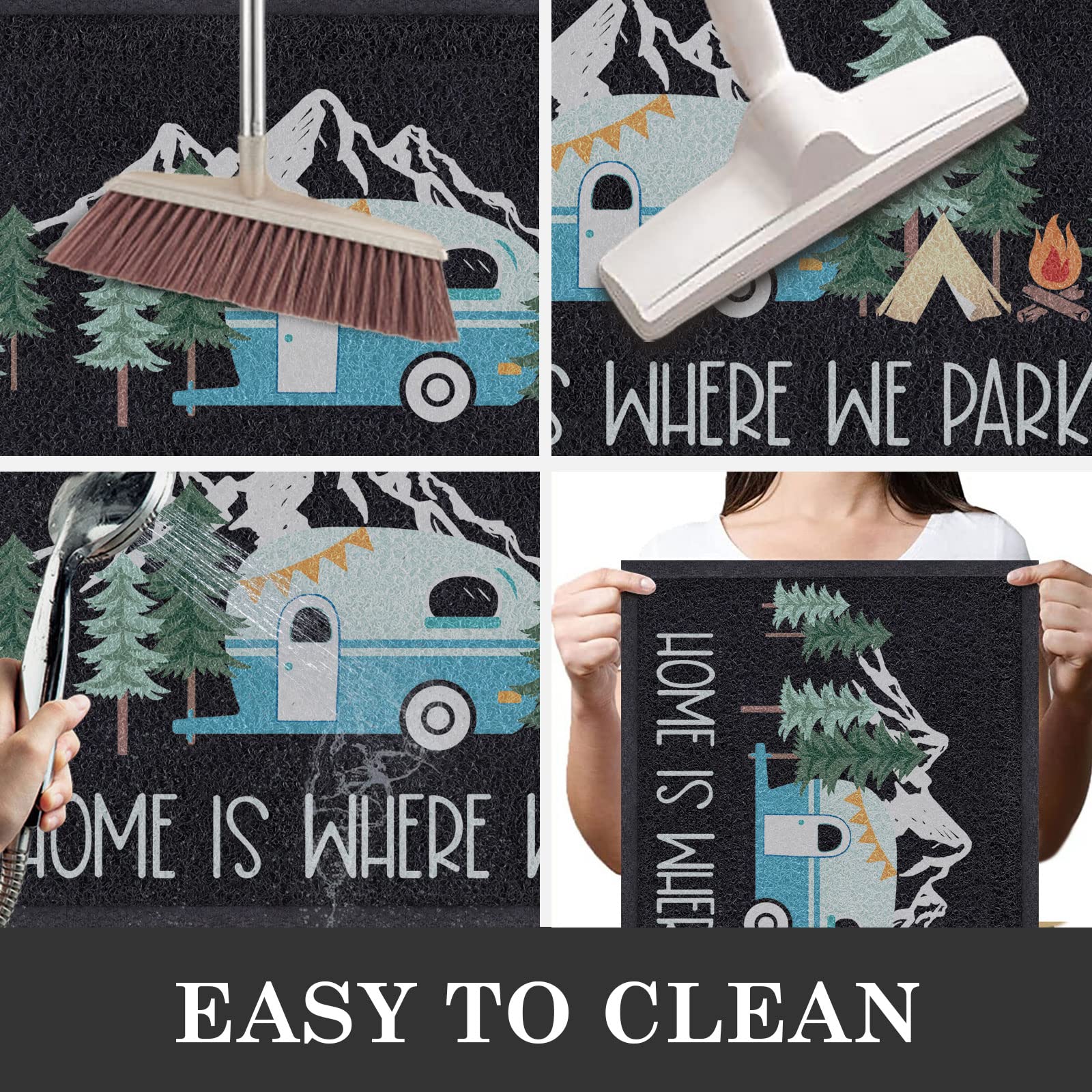 comfoyar Camper RV Door Mat, 17" x30'', Home is Where We Park It Camping Floor Mats, Welcome Mat with Rubber Backing for Shoe Scraper, Non Slip, Easy to Clean Floor Mat Rug for Outside Camper Decor