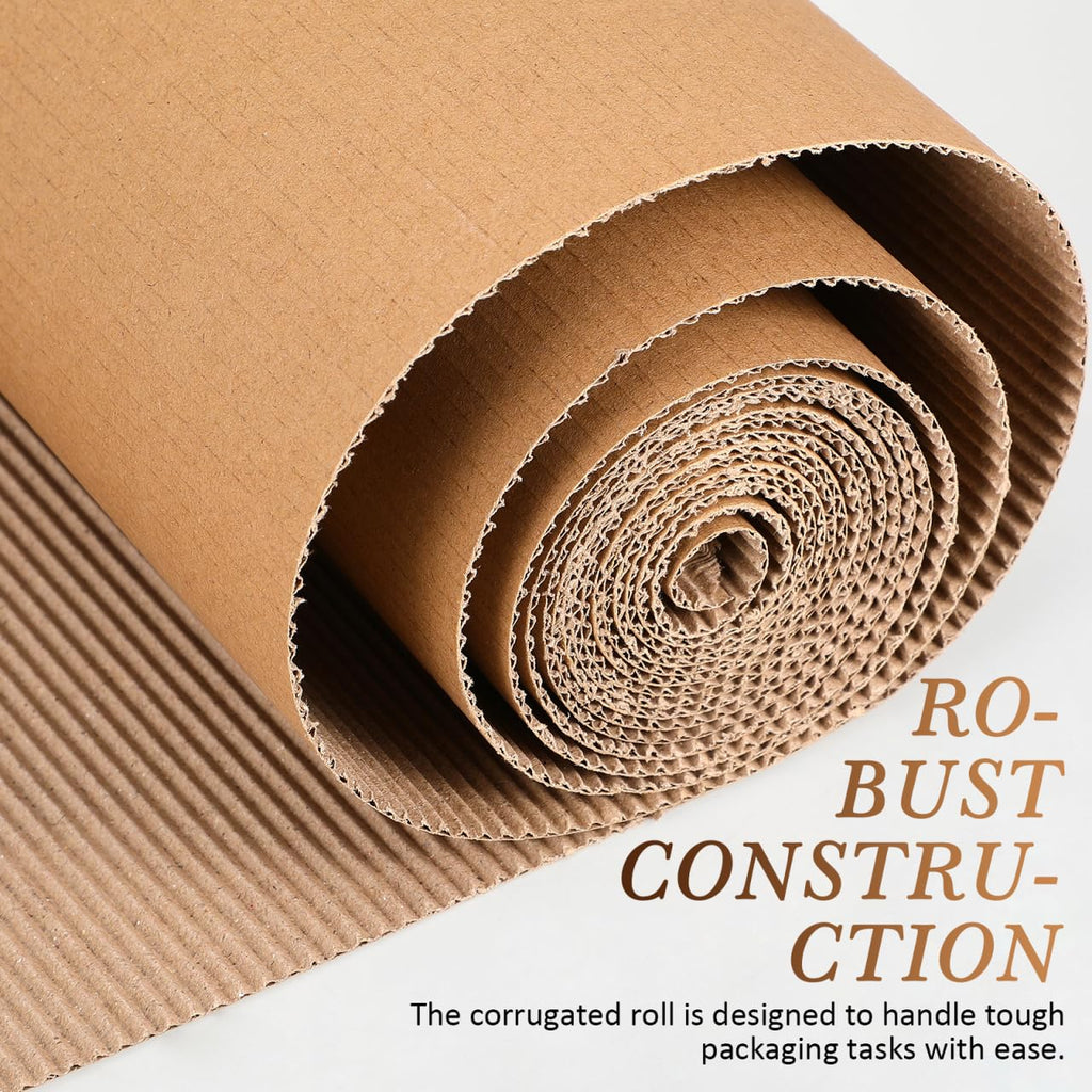 VOSAREA Corrugated Cardboard Roll for Packing and Shipping, 197x12in Single Face Kraft Cushion Wrap, Thicker Wider Sheet Paper for Moving Supplies Fragile Items Crafts Mailing - Beige