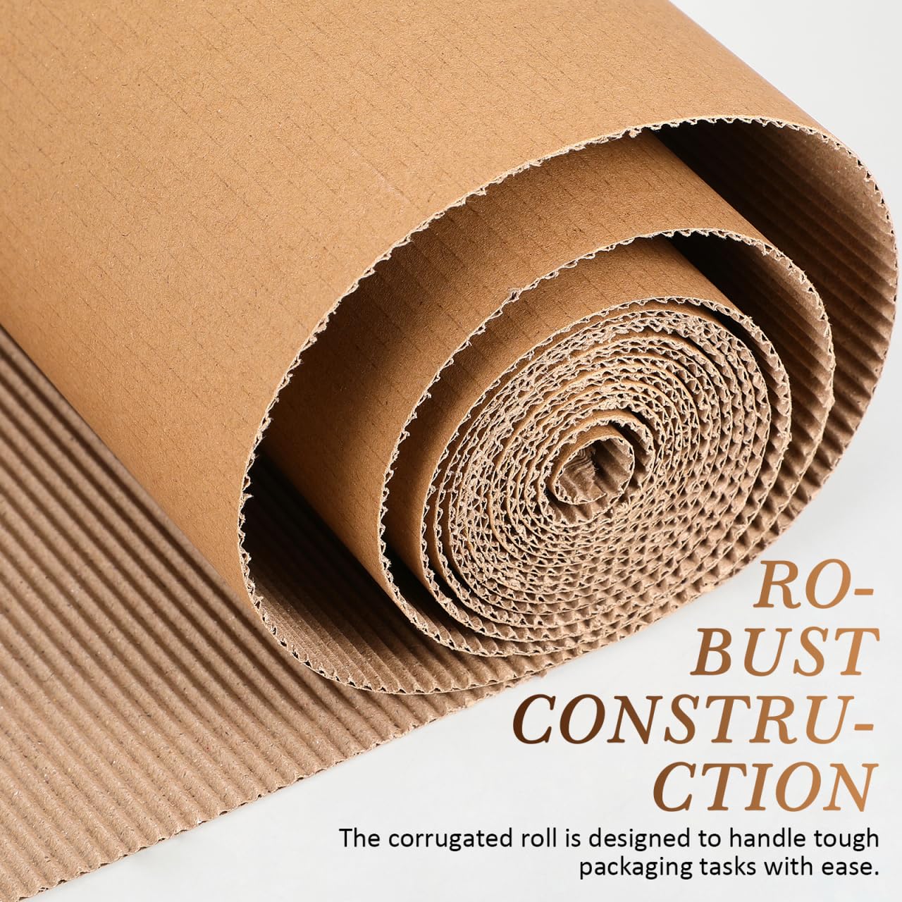 VOSAREA Corrugated Cardboard Roll for Packing and Shipping, 197x12in Single Face Kraft Cushion Wrap, Thicker Wider Sheet Paper for Moving Supplies Fragile Items Crafts Mailing - Beige