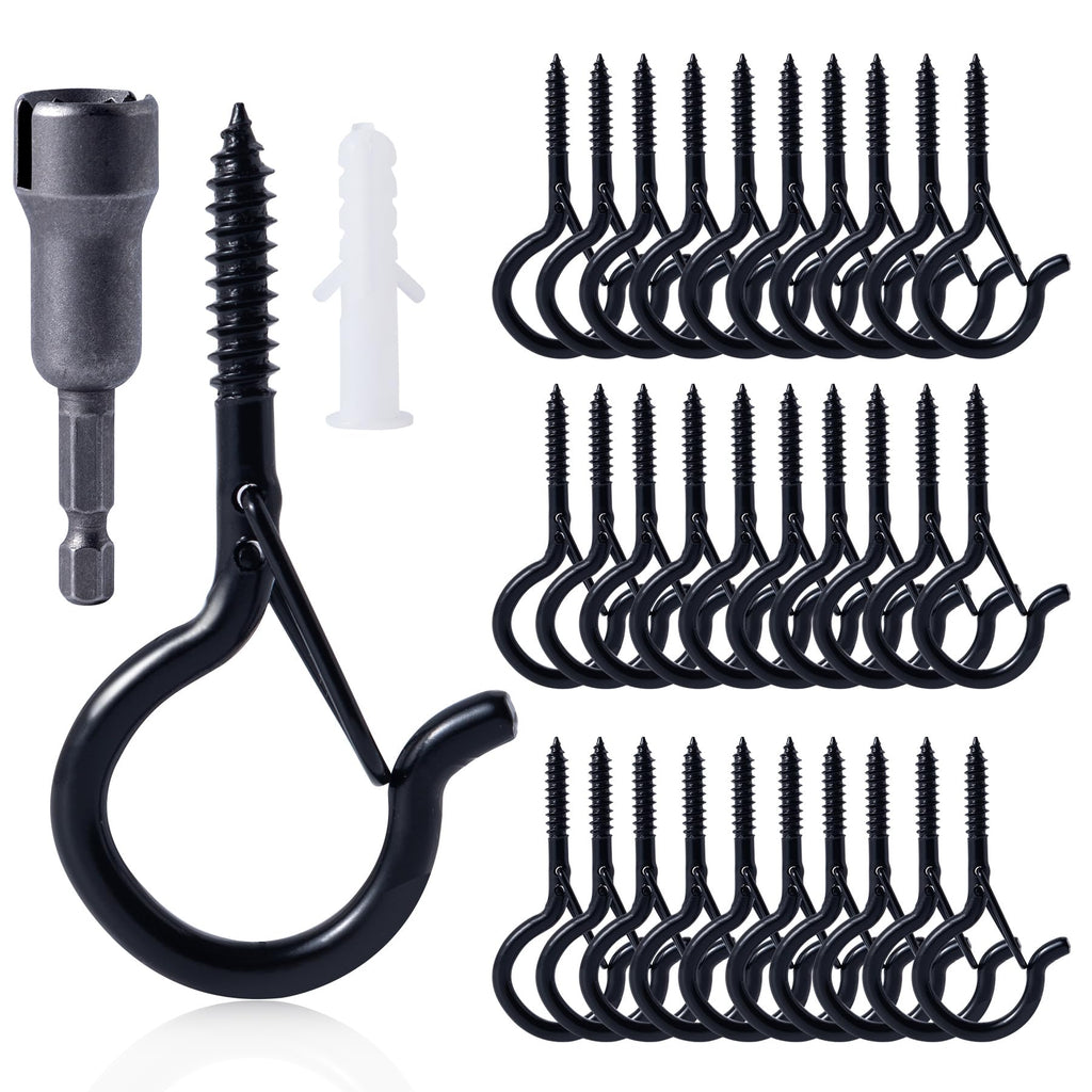 50 Pack Screw Hooks for Outdoor String Lights, Q Hangers String Light Hooks, Ceiling Hooks with Safety Buckles, Swivel Hanging Basket Patio Light Hooks for Plants Christmas Light