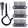 50 Pack Screw Hooks for Outdoor String Lights, Q Hangers String Light Hooks, Ceiling Hooks with Safety Buckles, Swivel Hanging Basket Patio Light Hooks for Plants Christmas Light