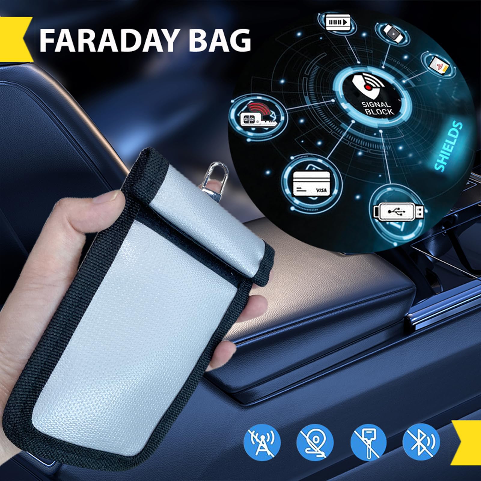 Faraday Bags, 5 Pack Faraday Cage with Key Fob Protector, Fireproof Waterproof Bag EMP Proof Signal Blocker, Anti-Theft RFID Blocking Pouch for Laptops, Tablets, Phones, Car Keys, Electronics (Grey)