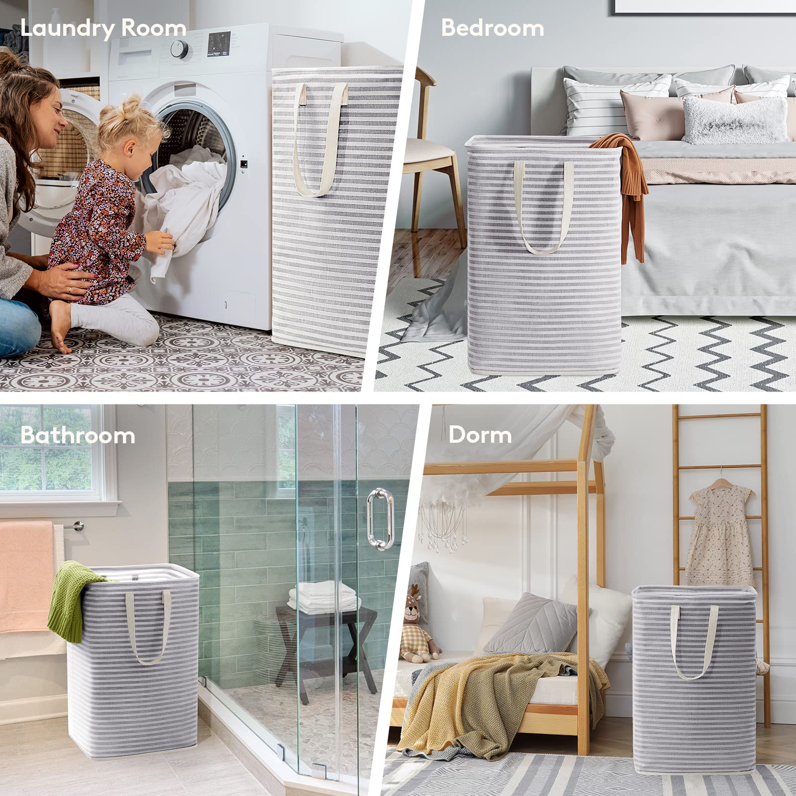 Lifewit 2-Pack 80L Freestanding Laundry Hamper, Large Collapsible Laundry Baskets with Easy Carry Extended Handles, Waterproof Clothes Hamper in Bedroom, Bathroom, Laundry Room, College Dorm, Grey