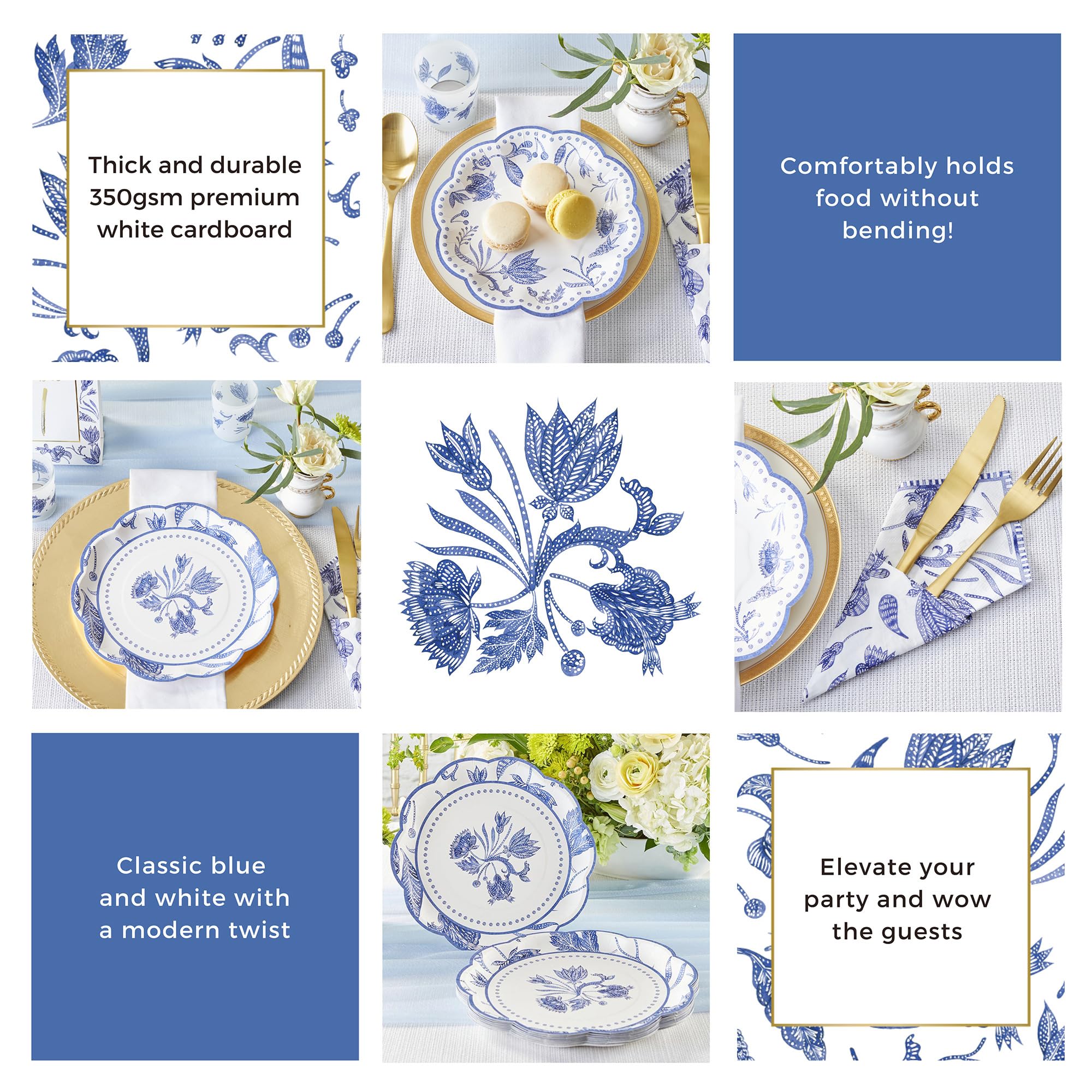 Kate Aspen Blue Willow 62pc Paper Plates Napkins, 16pcs 7 inch & 16pcs 9 inch Heavy Duty Disposable Party Plates, 30pcs 6.5 inch Durable Paper Napkins for Birthday, Baby Shower, Wedding Party