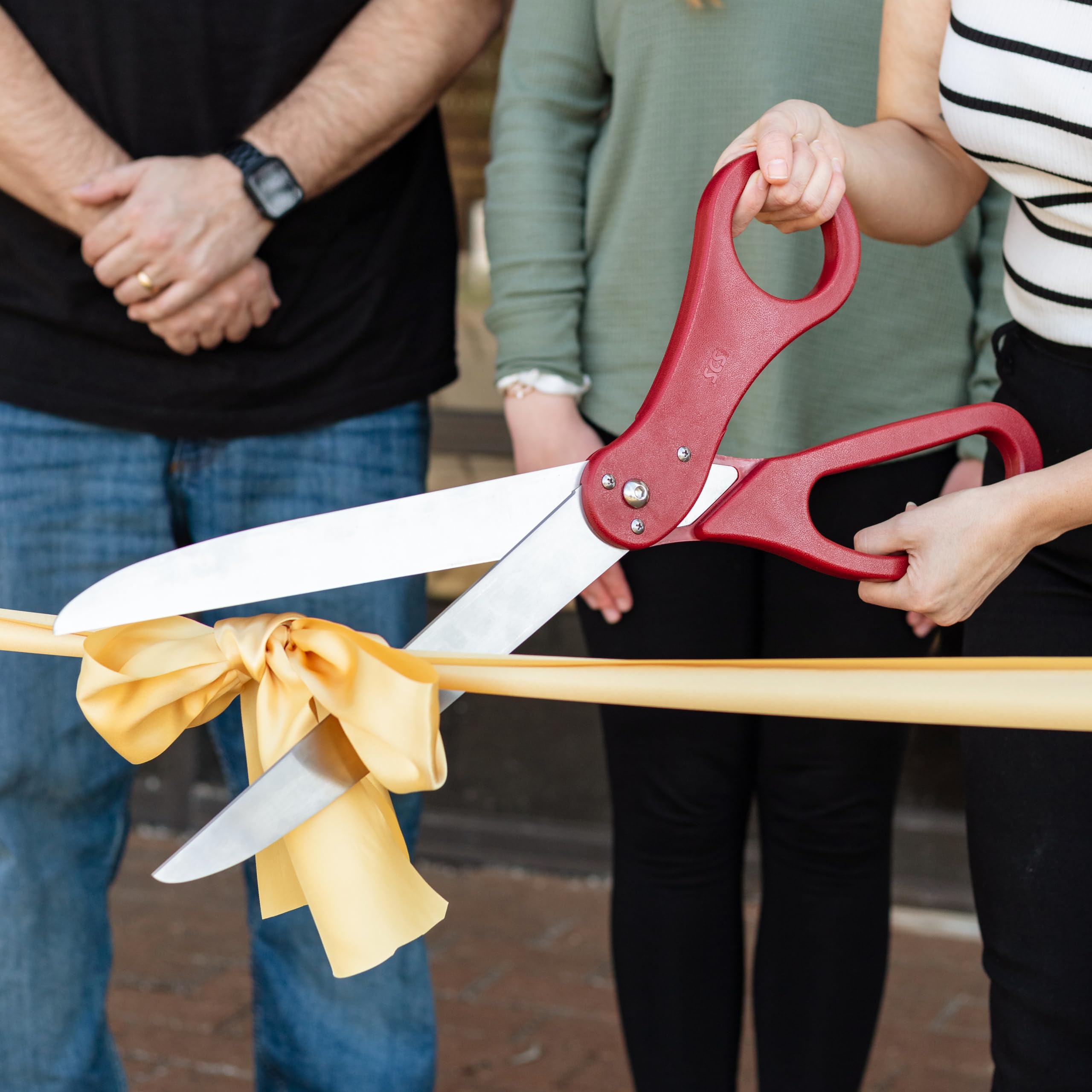 Giant Ribbon Cutting Scissor Set with Red Ribbon Included - 25" Extra Large Scissors - Heavy Duty Metal Construction for Grand Openings, Inaugurations, Ceremonies & Special Events
