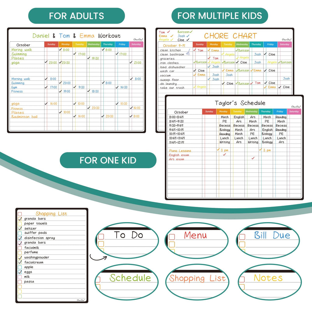 Magnetic Dry Erase Chore Chart - 14.5"x11" Chore Board, 6.5"x8.5" List Board for Fridge - 6 Extra Fine Point Markers Included - Shipped Flat