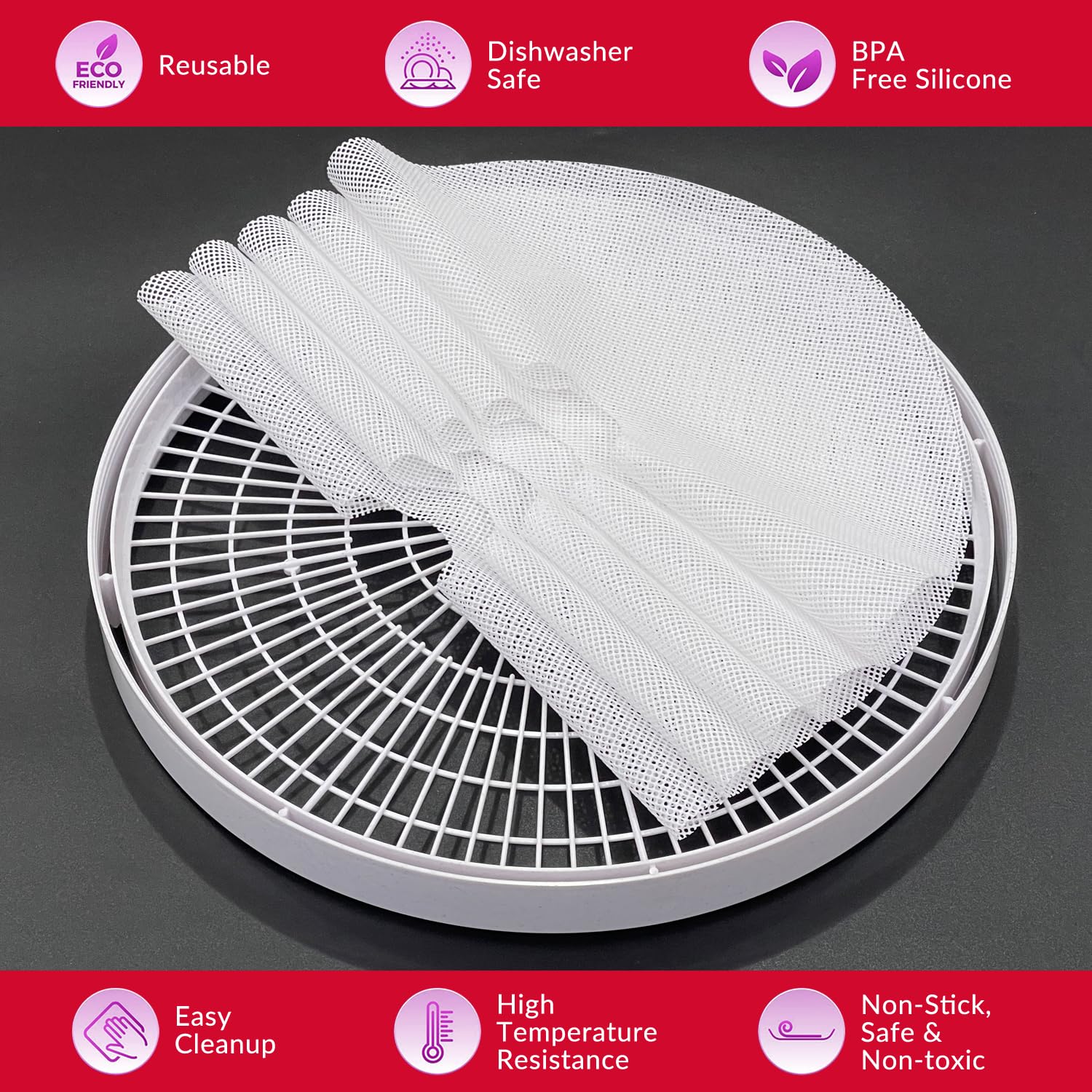 GUCUJI Pack of 5 Premium Non stick Round Silicone Dehydrator Sheets For Fruit Dryer Mesh