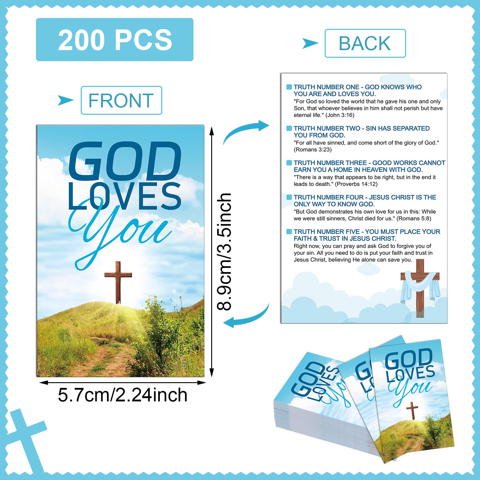 Noveread 200 Pcs Gospel Tract Card Salvation Cards Pocket Holy Postcard Prayer Postcards Christian Inspirational Bible Verses Bookmark for Christian Gift(God Loves You)