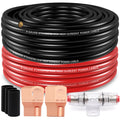 Taigoehua 50FT 8 Gauge Wire (25ft Each-Black/Red) Copper Clad Aluminum CAA- with 8ga lugs,60A Fuse Holder and Heat Shrink Tube, Car Amplifier Power & Ground Cable