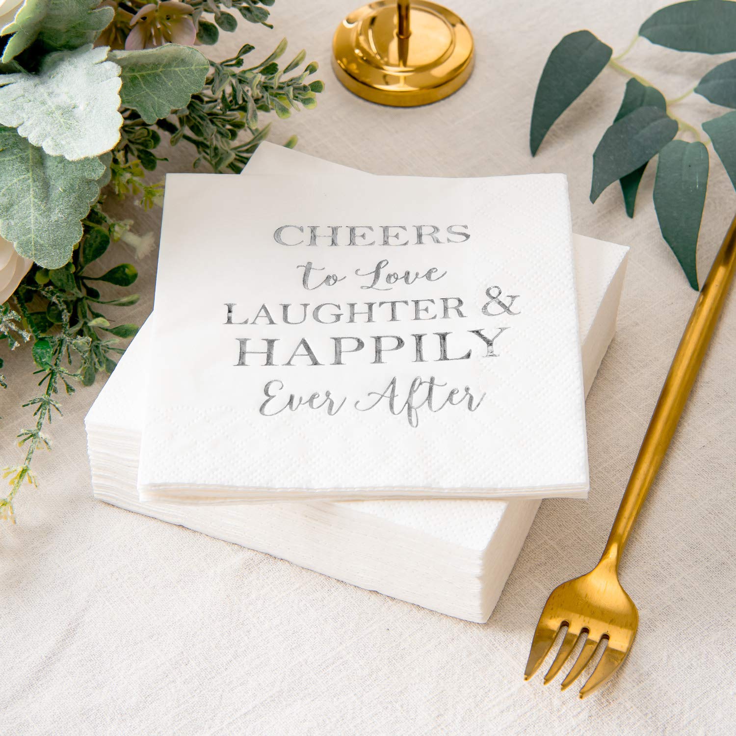 Crisky Bridal Shower Silver Napkins Disposable Silver Cocktail Beverage Dessert Napkins for Wedding Shower Engagement Party Decorations, 100 Pcs, 3-Ply