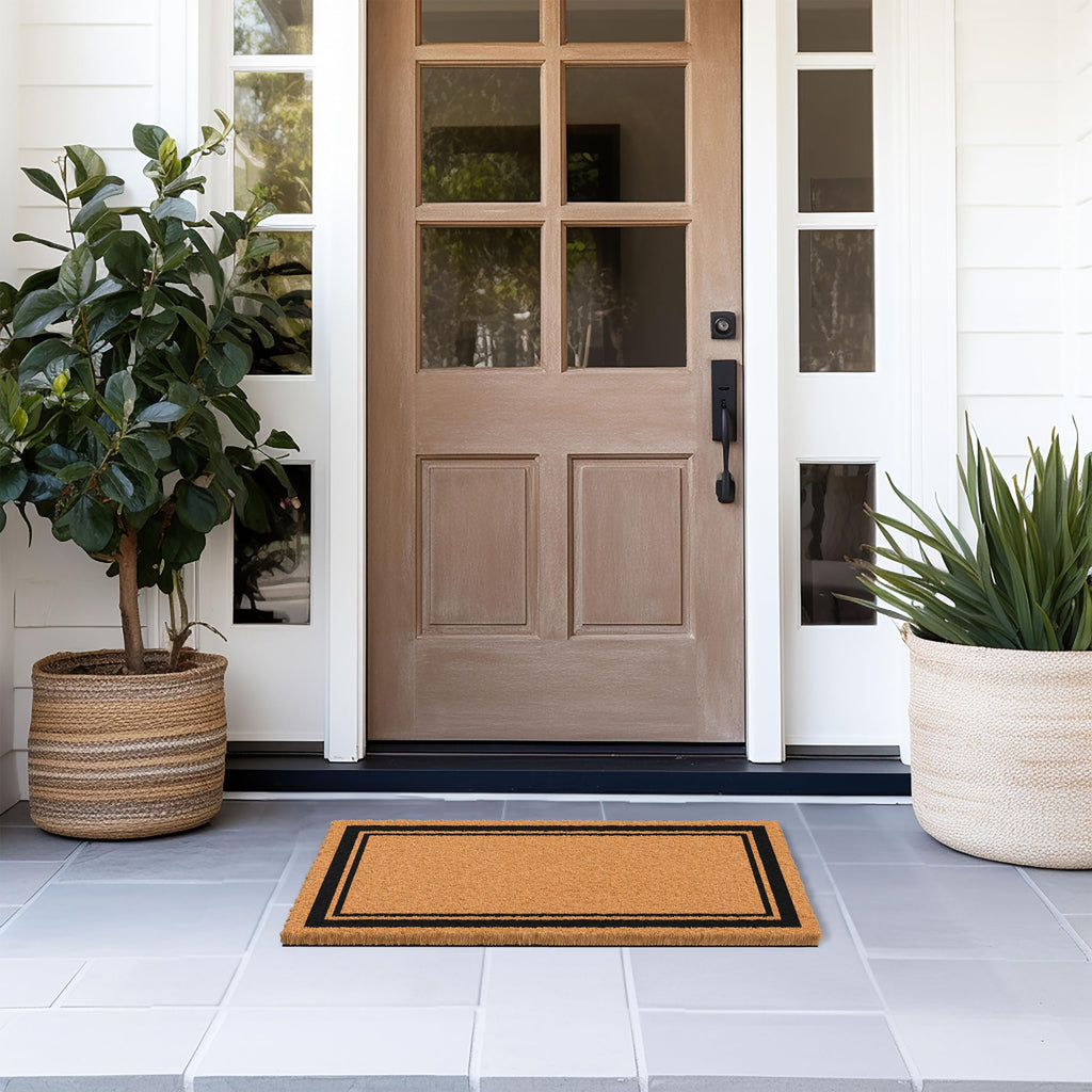 Barnyard Designs Natural Coco Coir Heavy Duty Backing Doormat - Large Cute Non-Slip Front Door Welcome Mat for Outside Entrance or Porch Entry, Brown (43 x 76cm, Border)